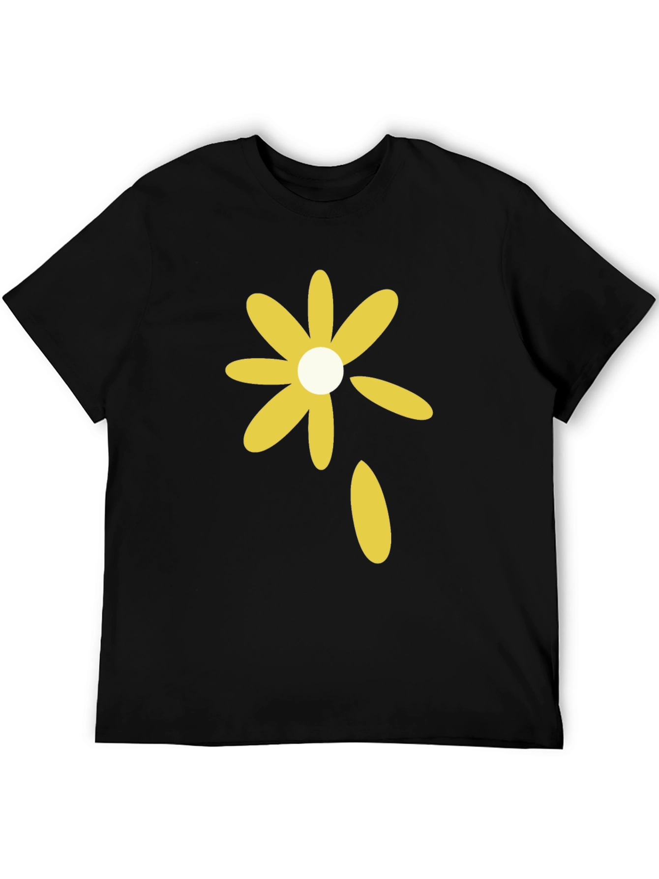 Black T-Shirt with Yellow Flower Graphic