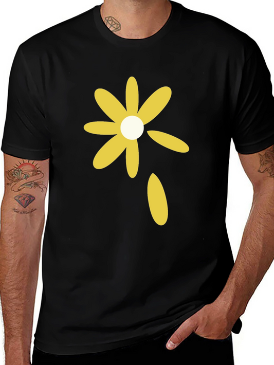 Black T-Shirt with Yellow Flower Graphic