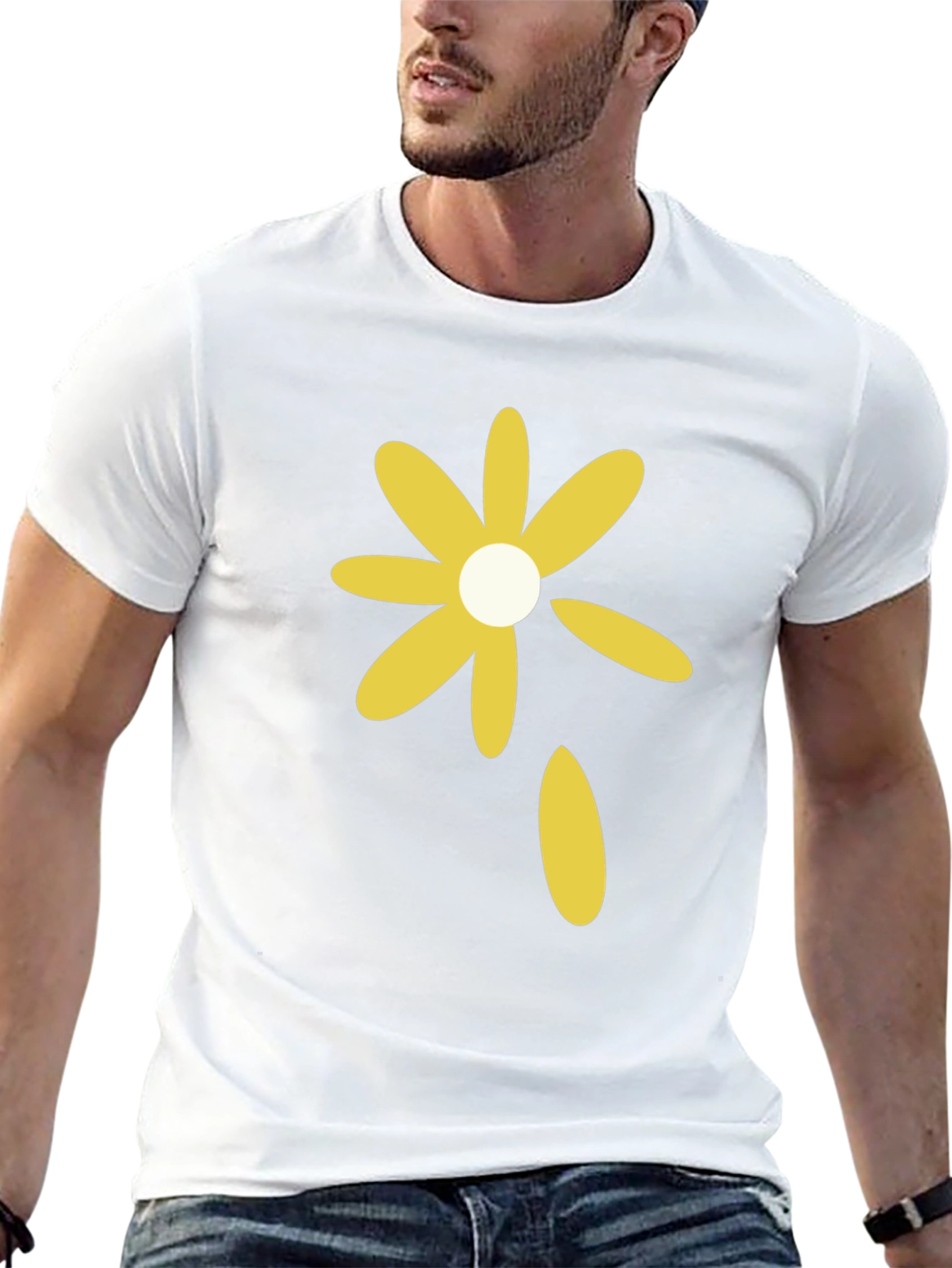 Black T-Shirt with Yellow Flower Graphic