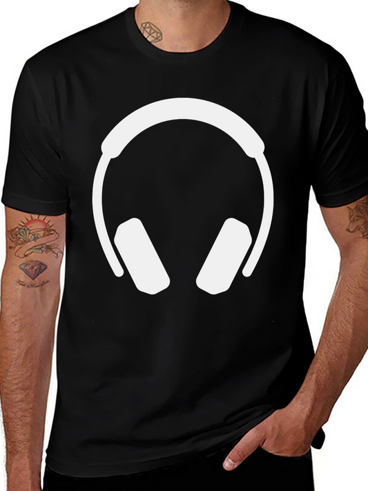 Cool Headphones Graphic Tee - Black Cotton T-Shirt