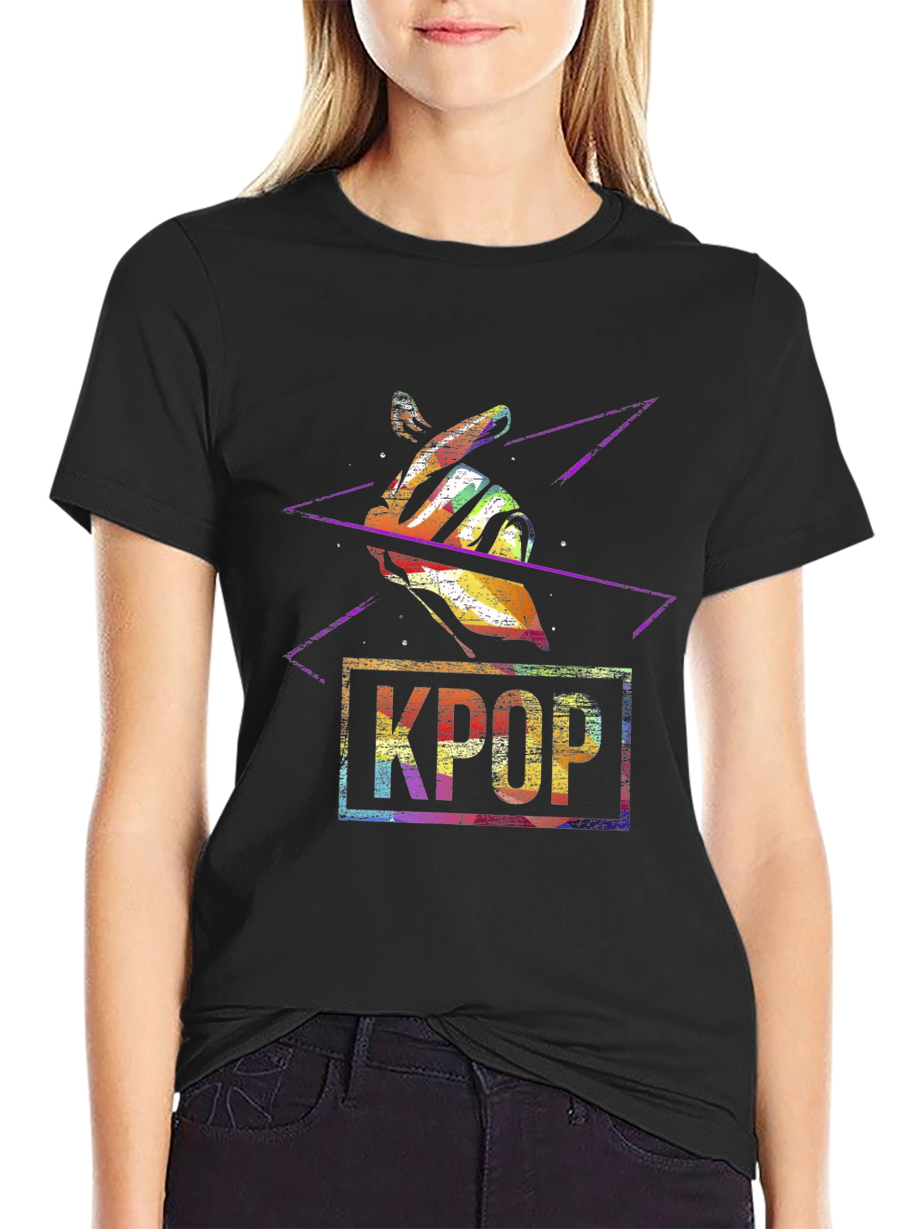 KPOP Finger Heart Black T-Shirt