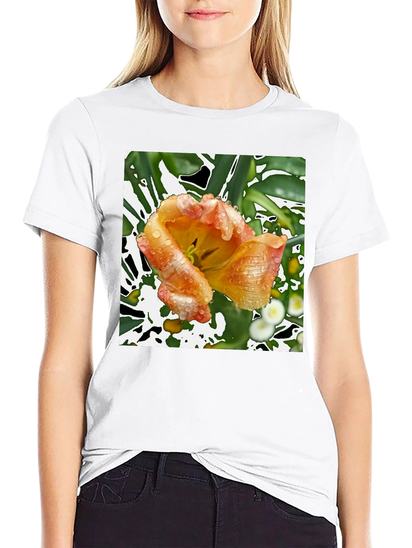 Floral Print T-Shirt - Unique Tulip Design