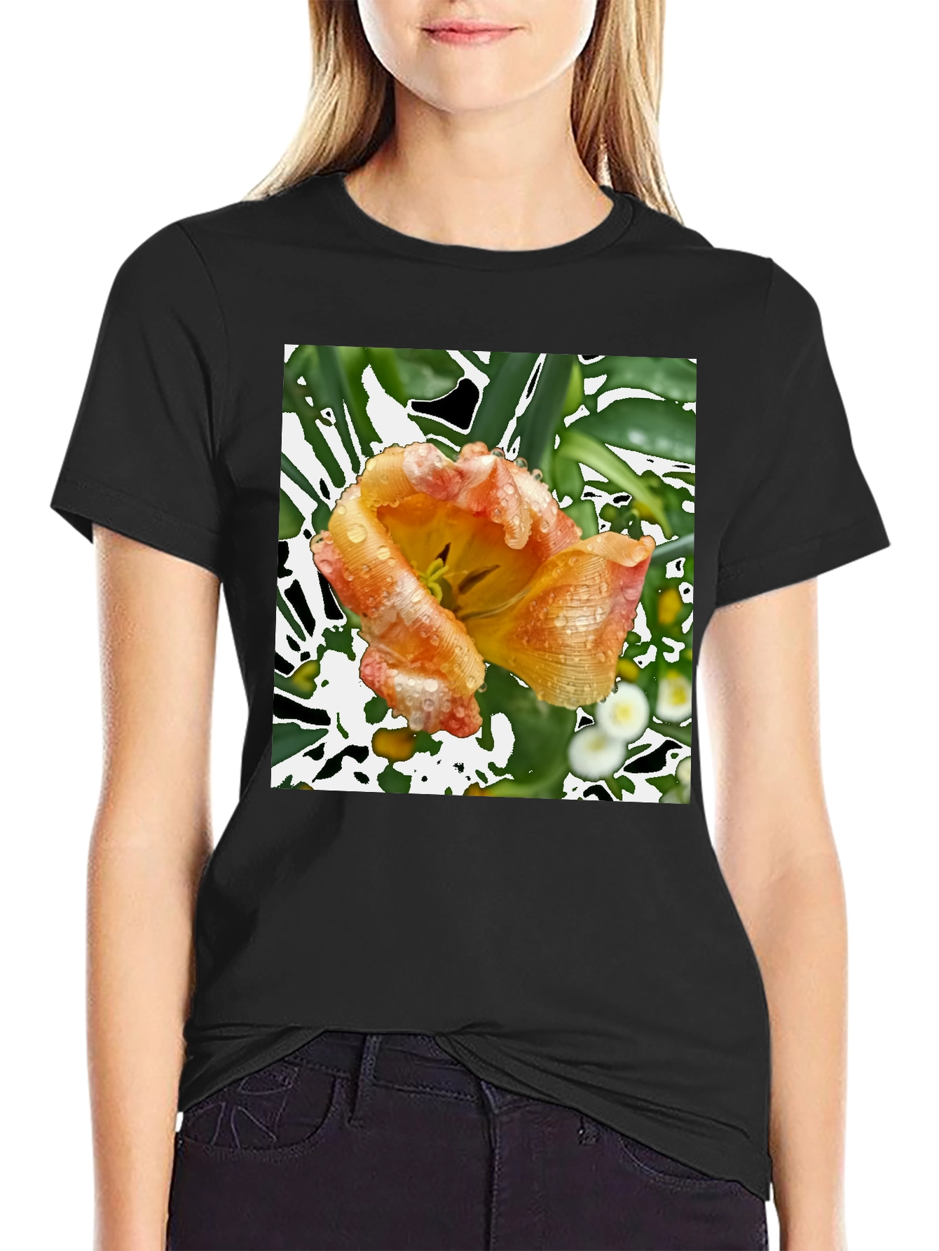 Floral Print T-Shirt - Unique Tulip Design