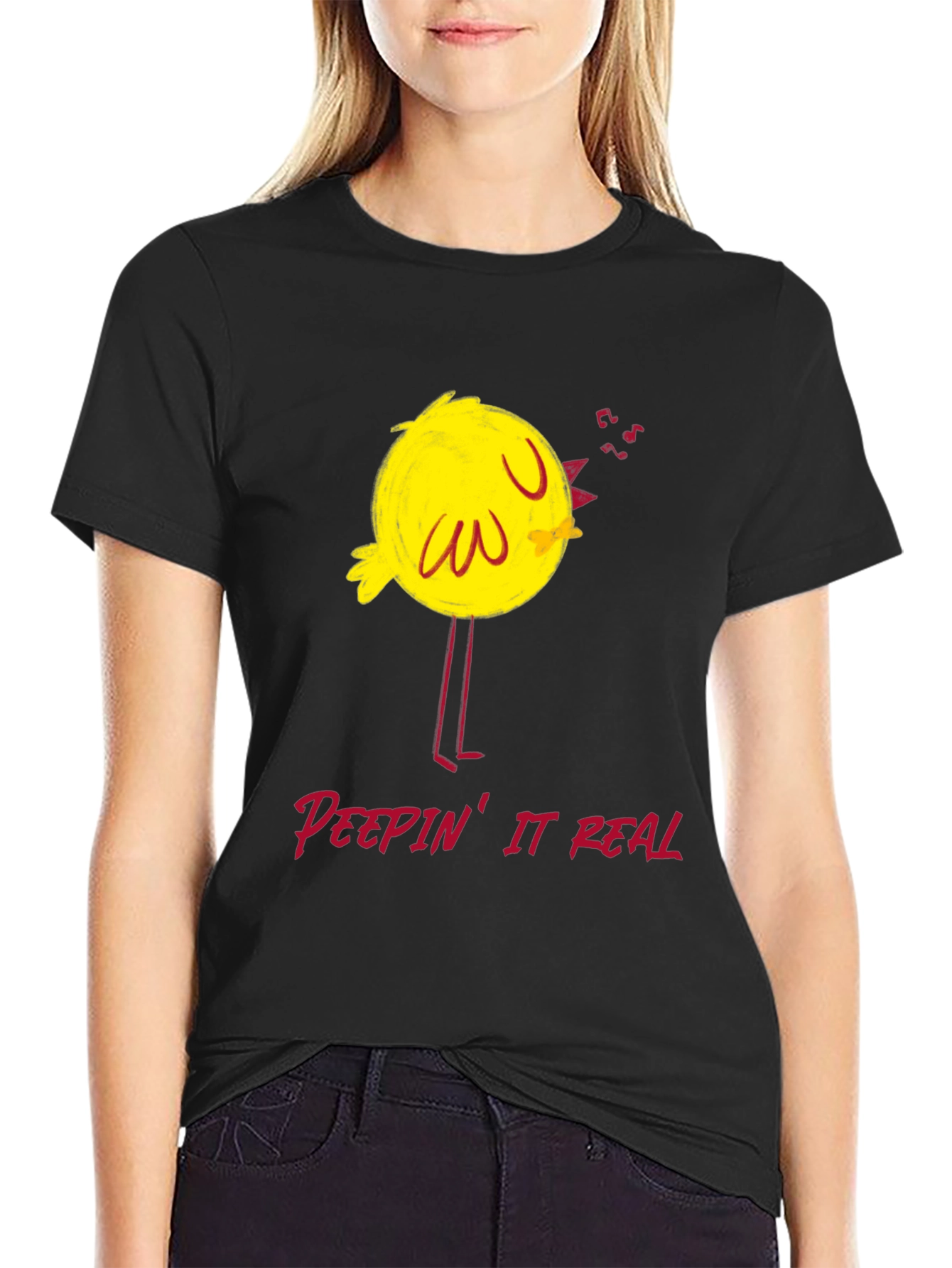 Peepin It Real T-Shirt: Funny Cartoon Bird Tee
