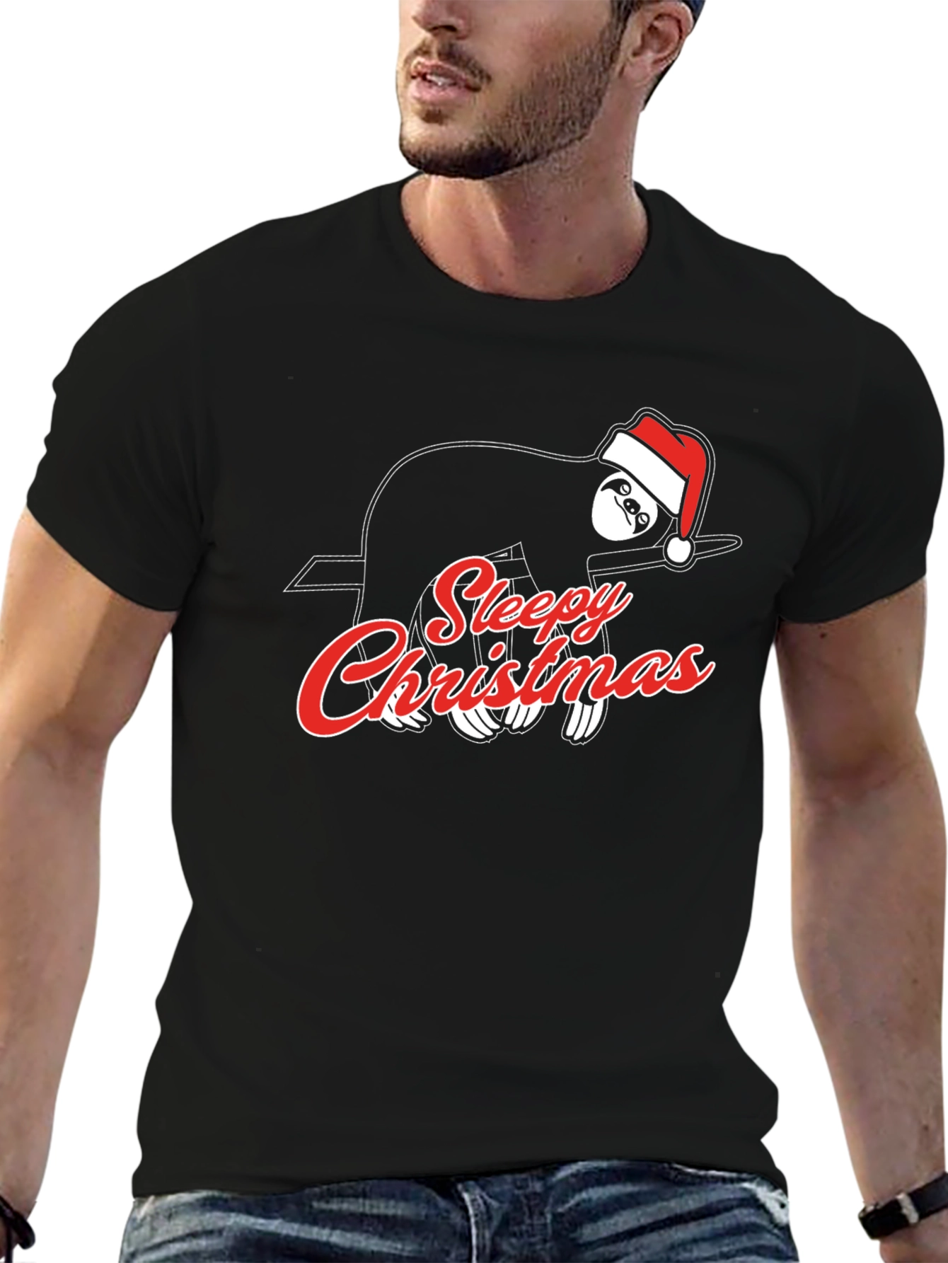 Sleepy Christmas Sloth Graphic T-Shirt