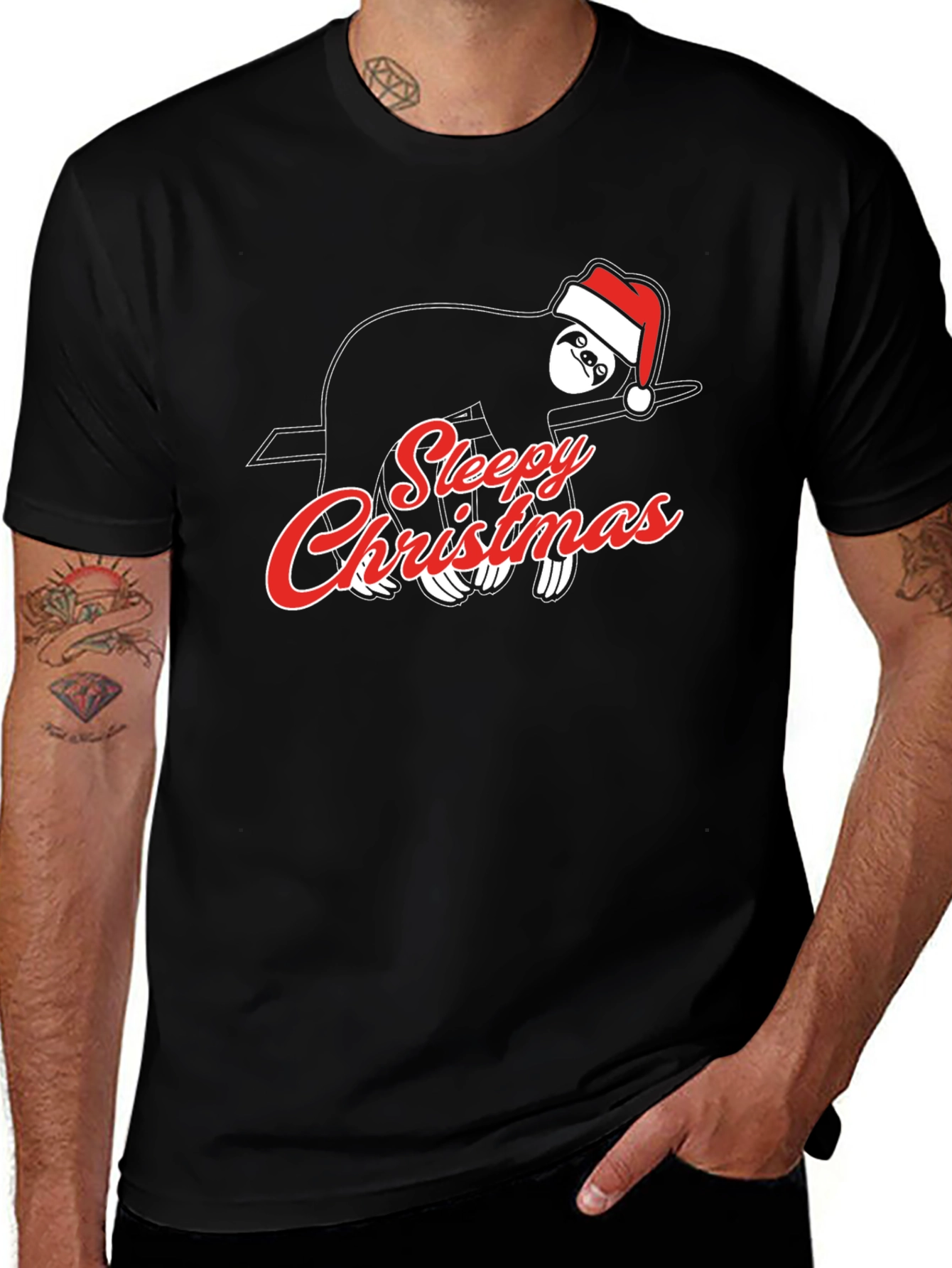 Sleepy Christmas Sloth Graphic T-Shirt