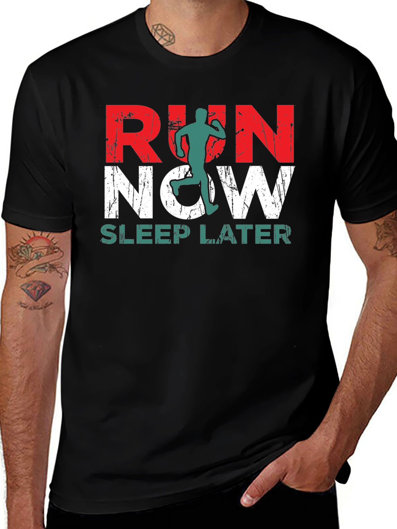 Run Now Sleep Later Graphic T-Shirt - Athletic Motivation