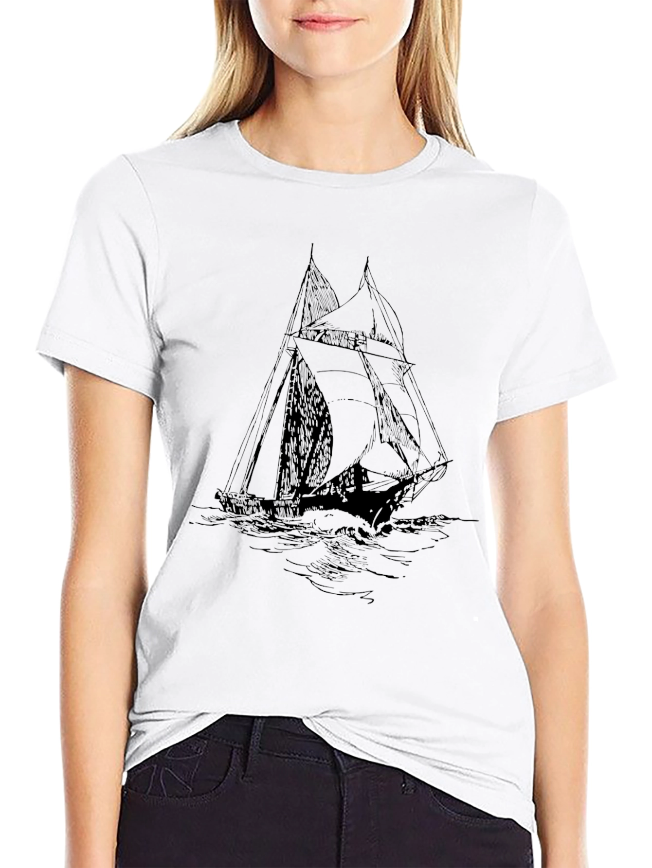 Black Sailboat Graphic Tee - Classic Nautical Style