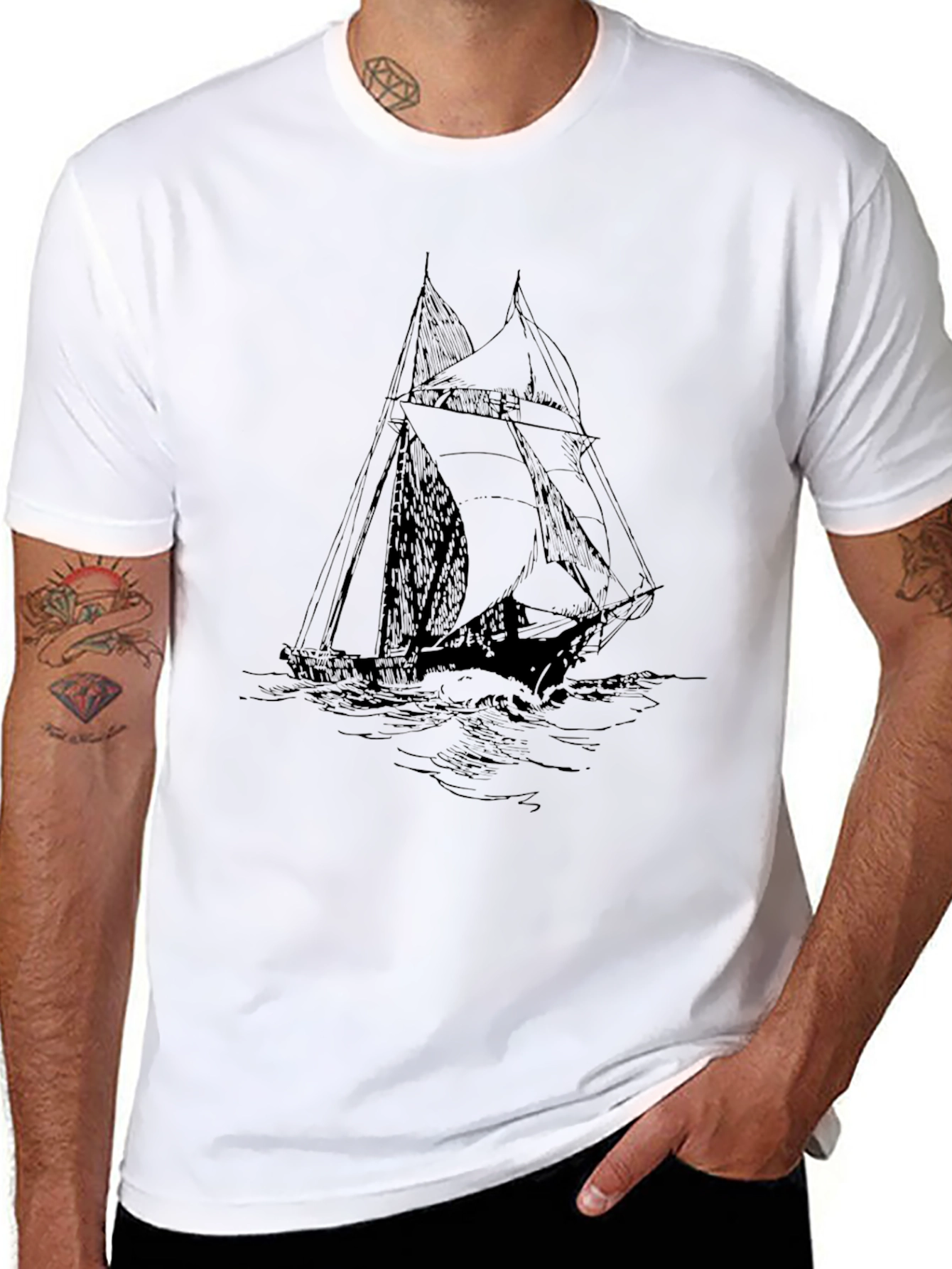 Black Sailboat Graphic Tee - Classic Nautical Style