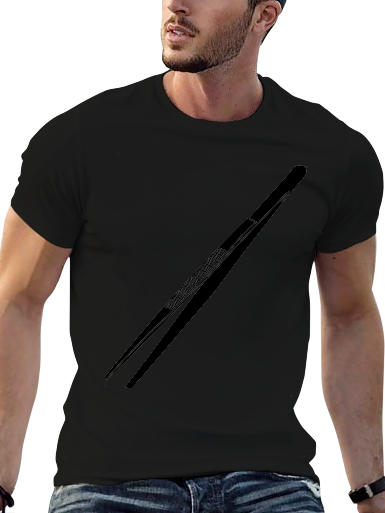Tweezers Graphic Tee - Black Cotton Blend T-Shirt