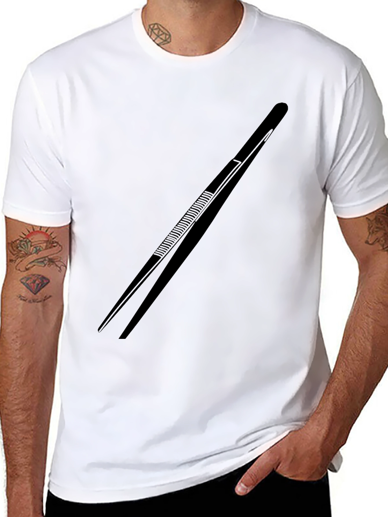 Tweezers Graphic Tee - Black Cotton Blend T-Shirt