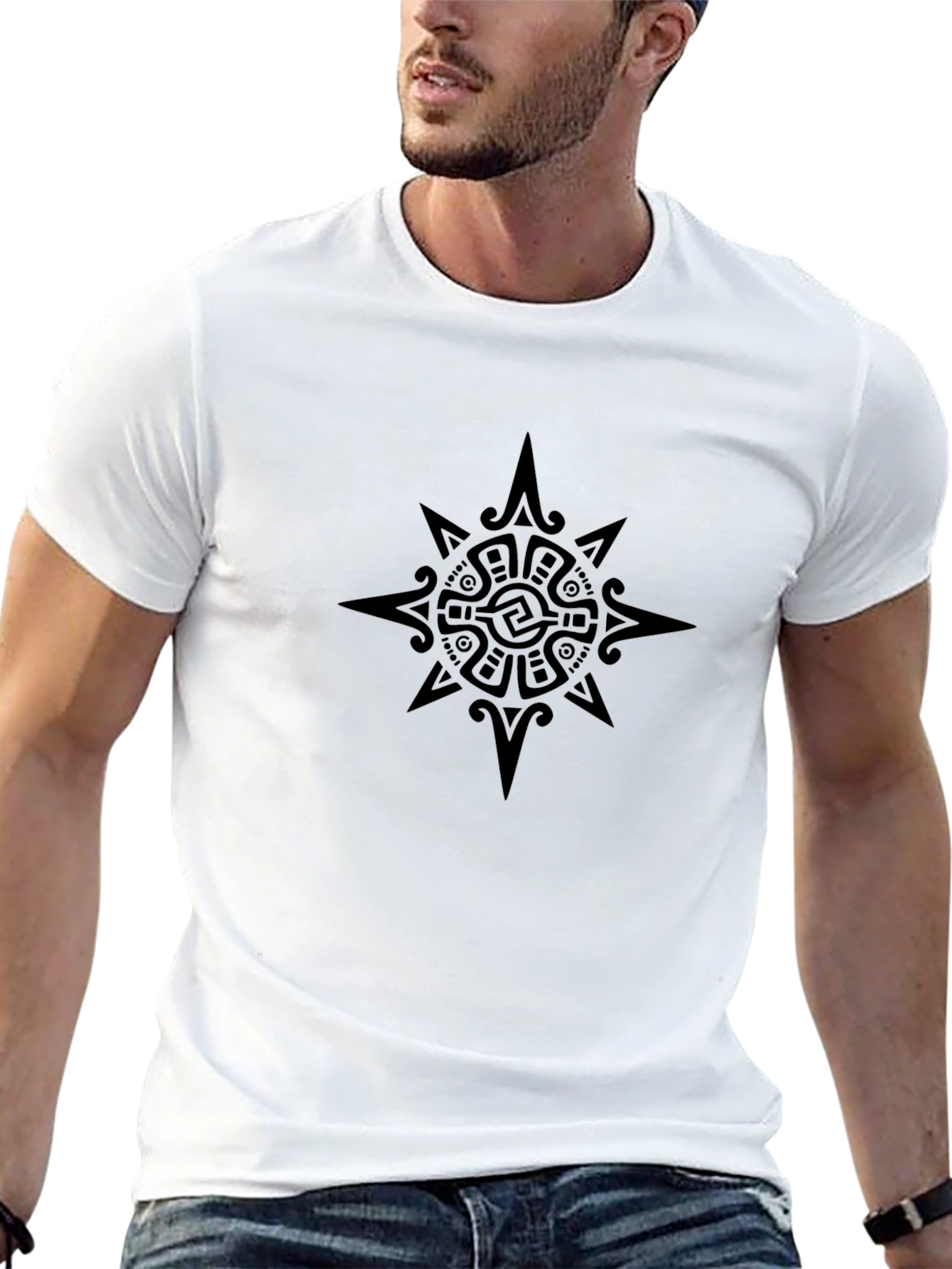 Aztec Sun Black Graphic Tee - Modern Fit
