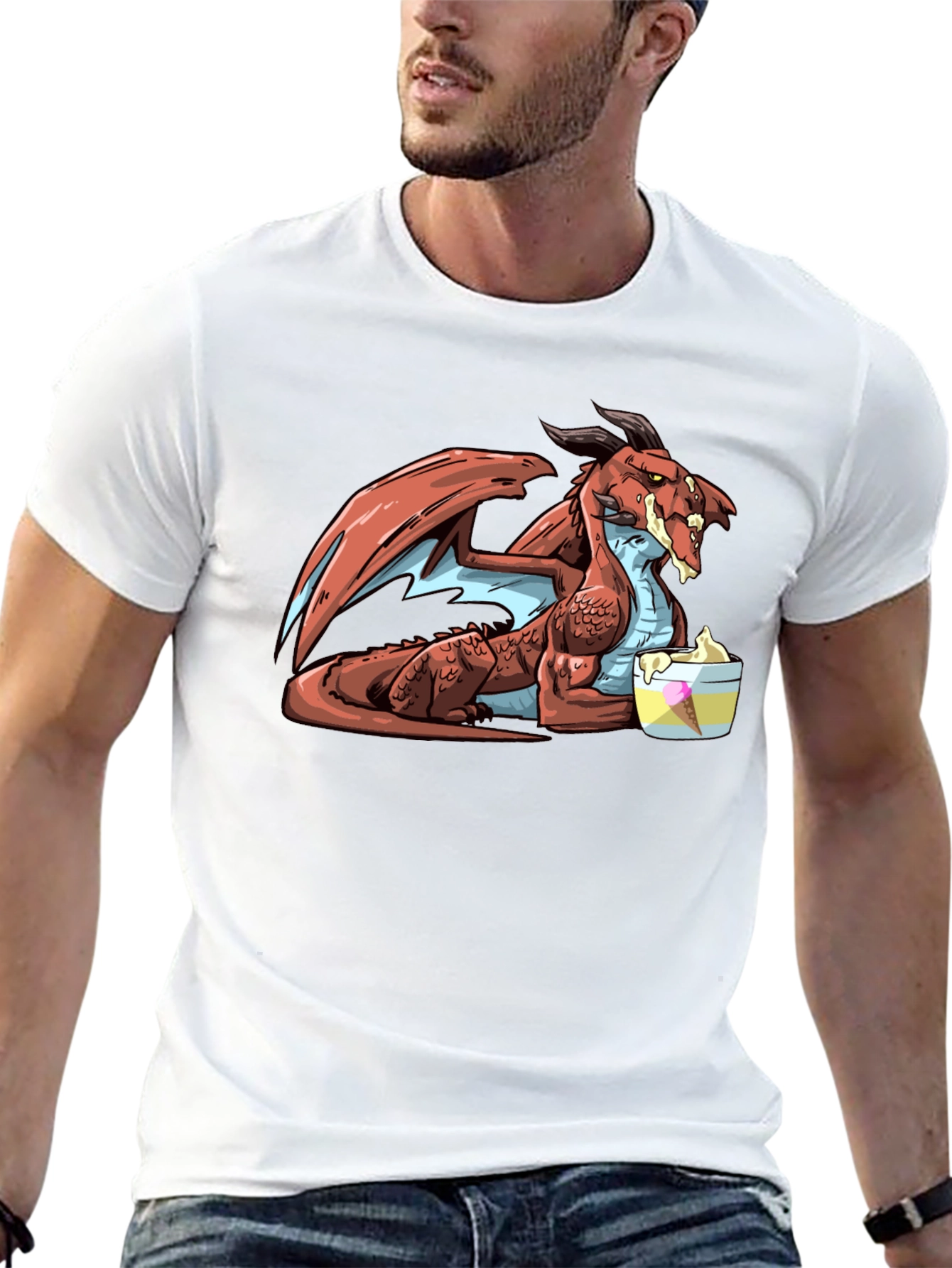 Dragon Eating Ice Cream Black T-Shirt