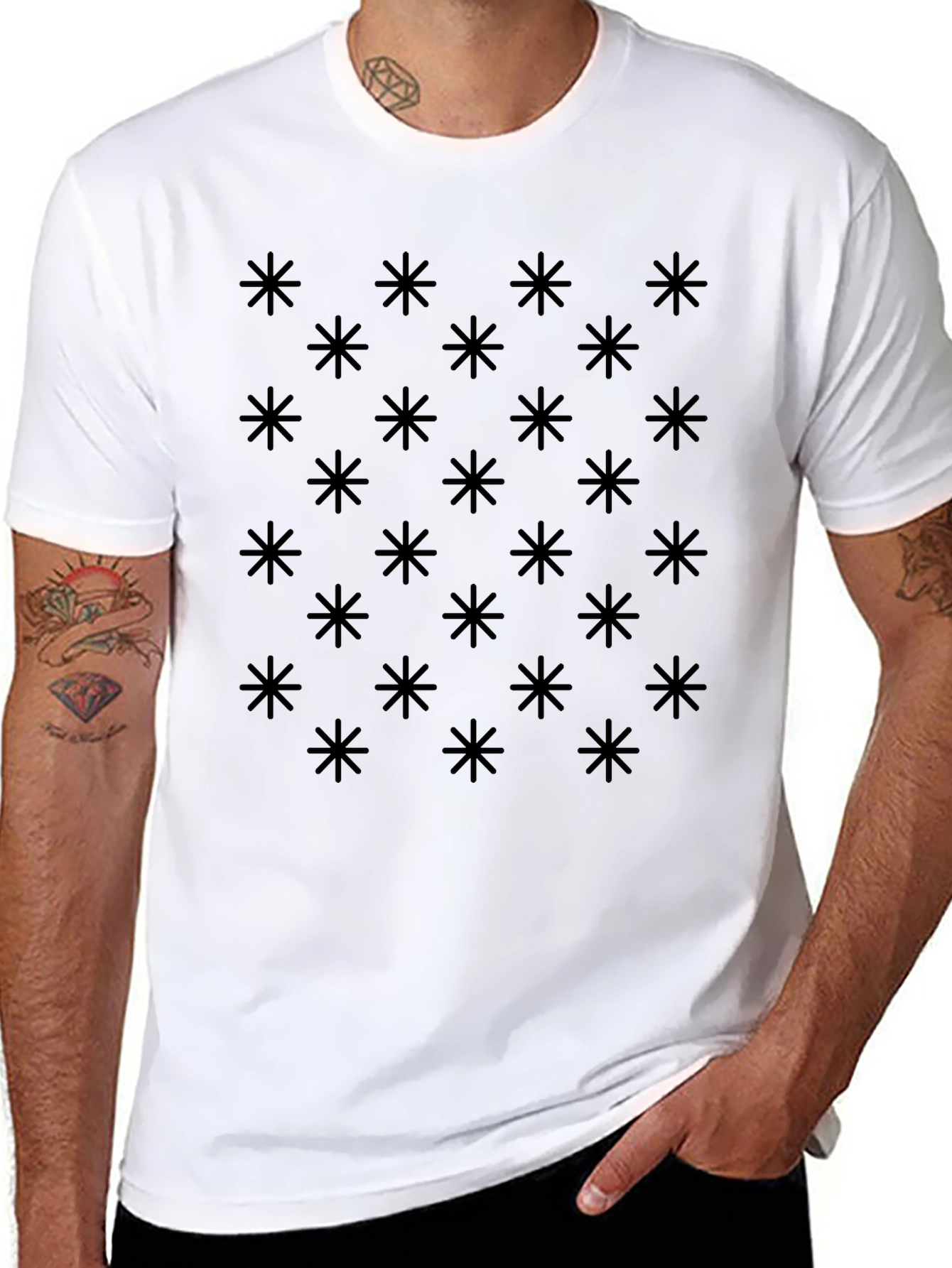 Abstract Star Pattern Mens Black T-Shirt