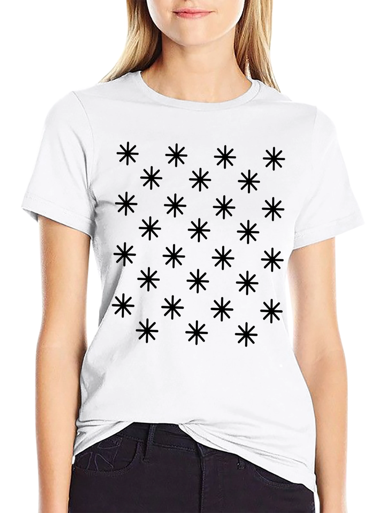 Abstract Star Pattern Mens Black T-Shirt