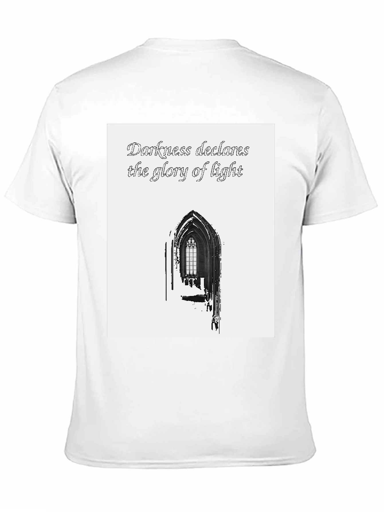 Darkness Declares Light Graphic Tee - Gothic Window Design