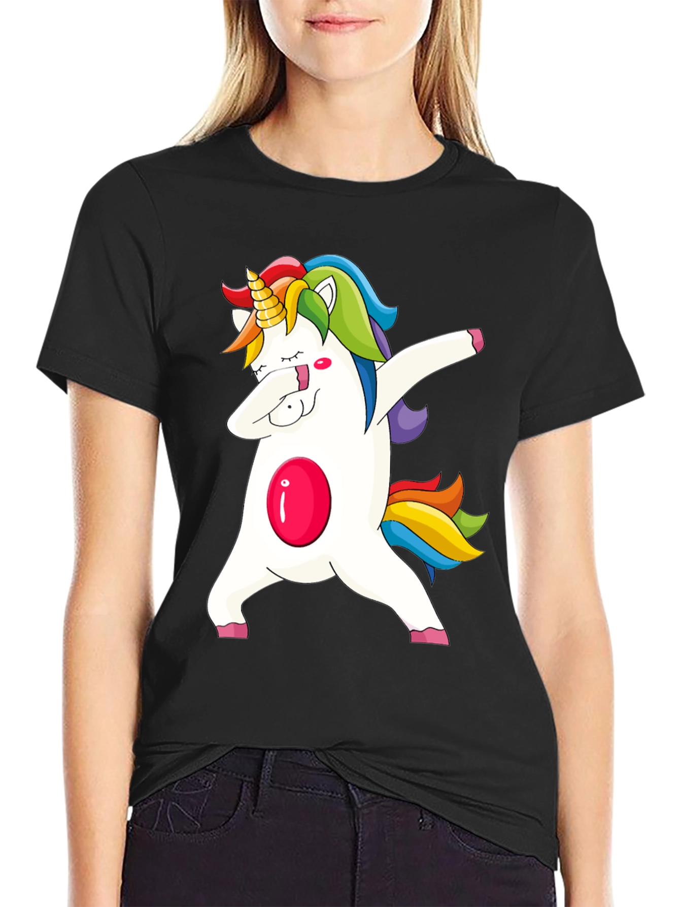 Dabbing Unicorn Graphic Tee - Black