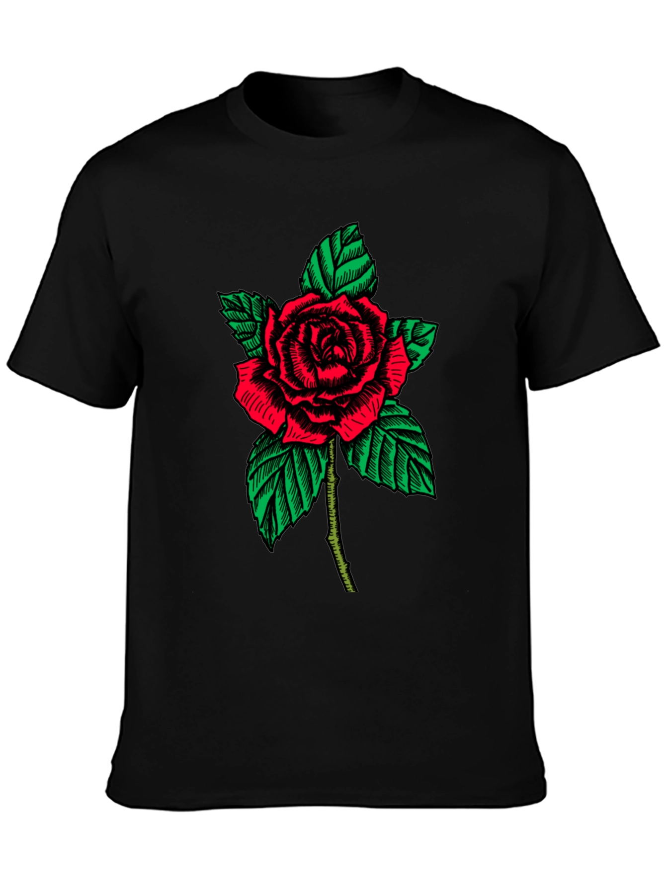 Rose Graphic Print Black T-Shirt