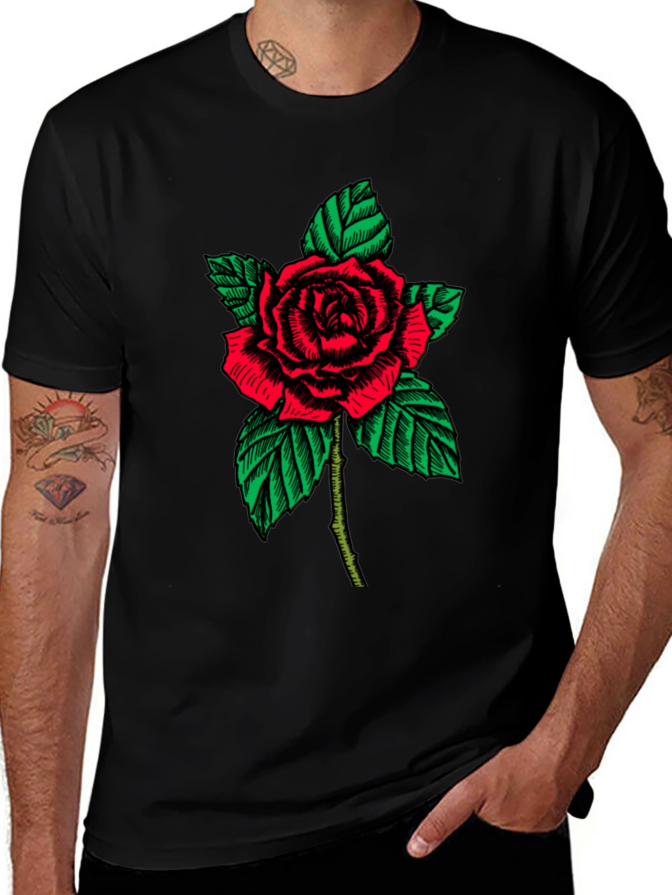 Rose Graphic Print Black T-Shirt