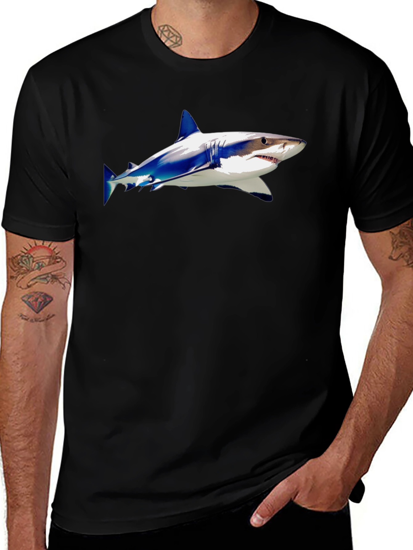 Shark Graphic Tee - Stylish Mens Black T-Shirt
