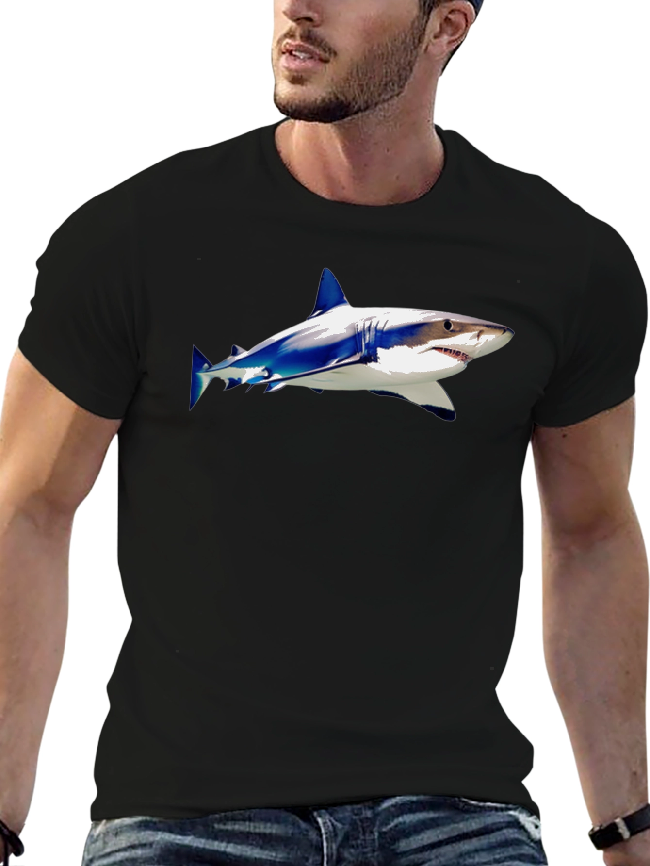 Shark Graphic Tee - Stylish Mens Black T-Shirt