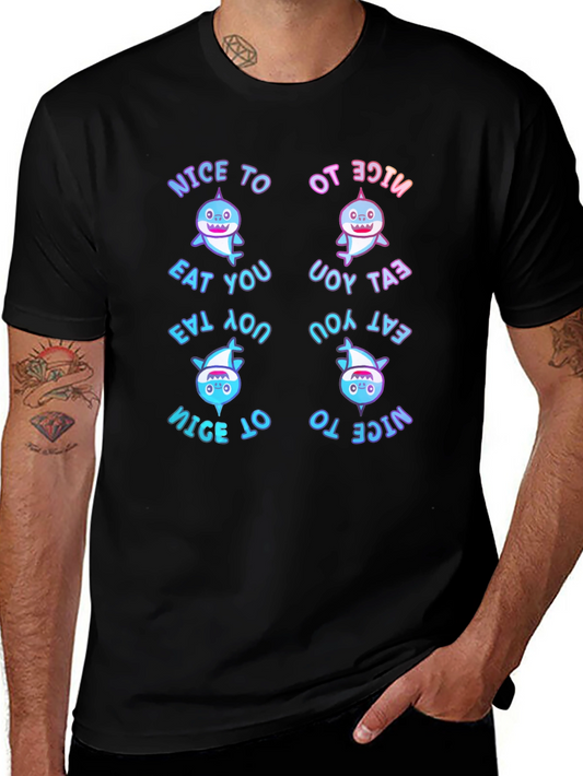 Funny Shark Black T-Shirt - Nice to Eat You Graphic Tee