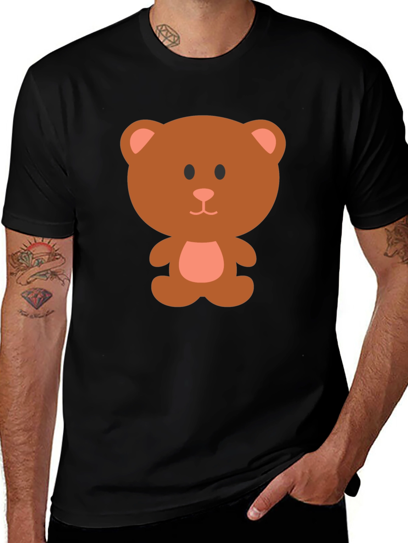 Cute Cartoon Bear Graphic T-Shirt - Black