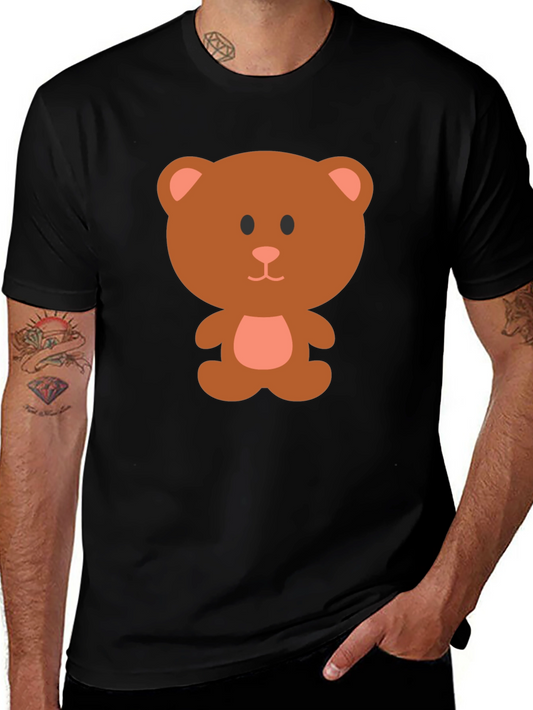 Cute Cartoon Bear Graphic T-Shirt - Black