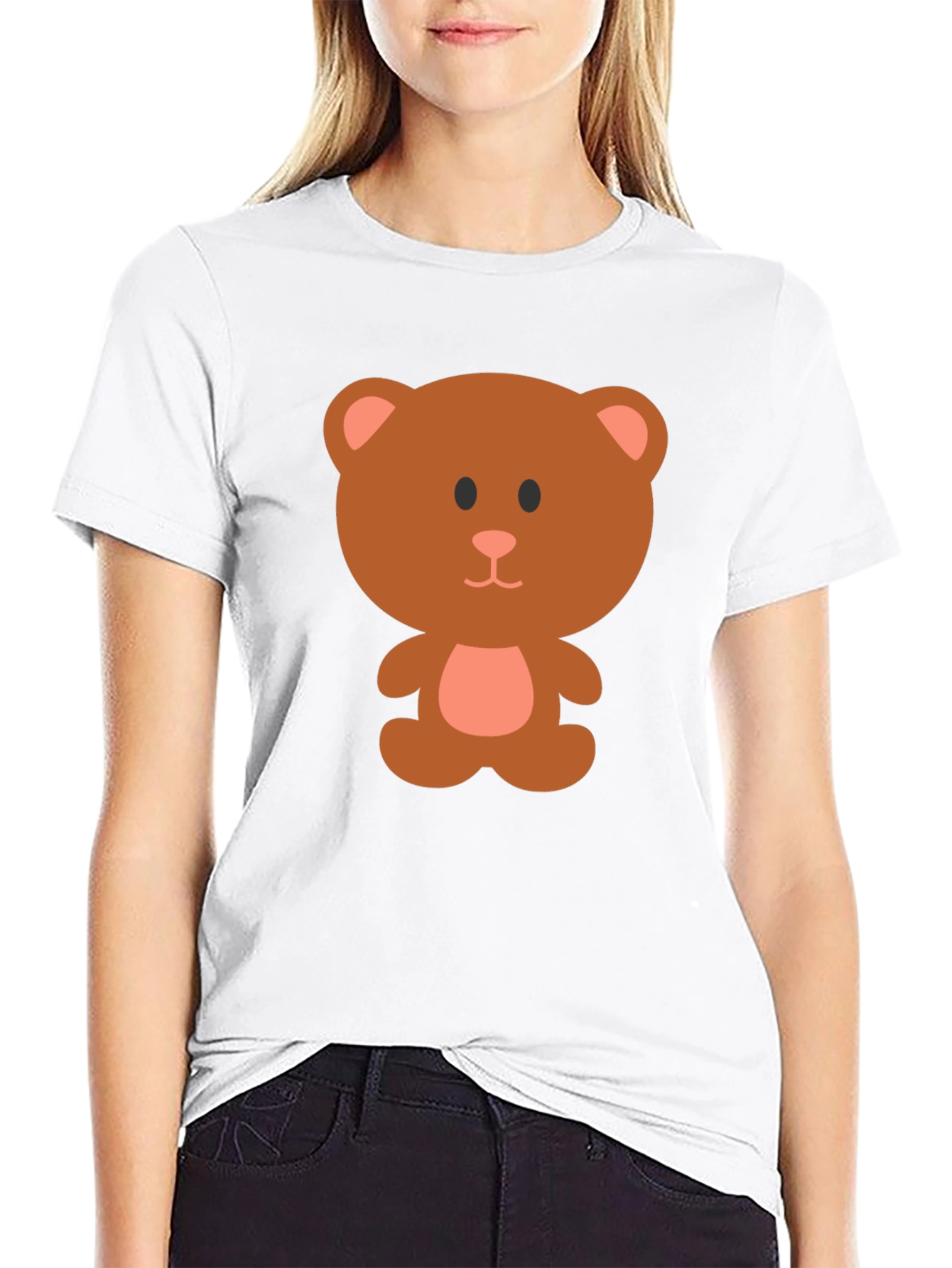 Cute Cartoon Bear Graphic T-Shirt - Black