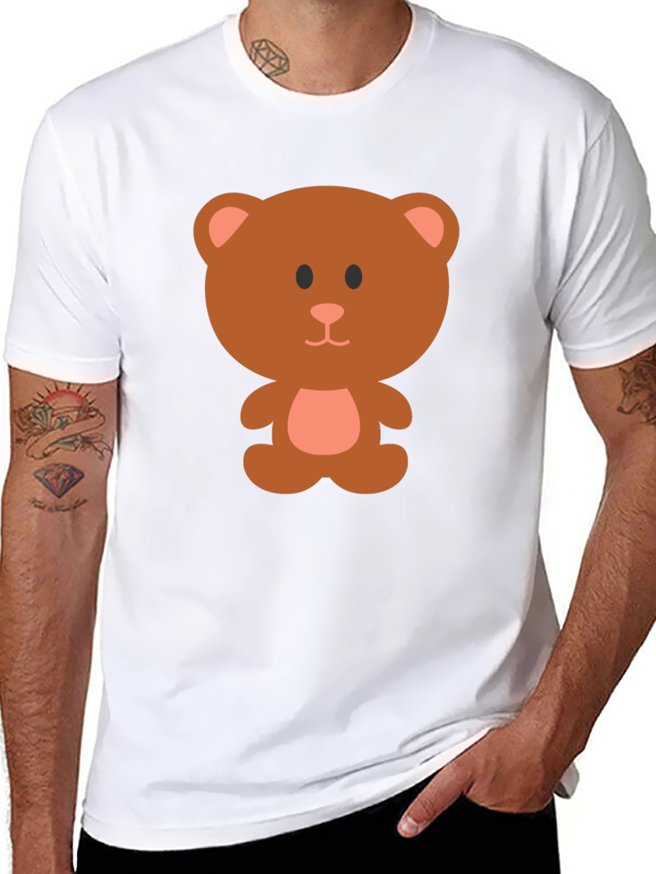 Cute Cartoon Bear Graphic T-Shirt - Black