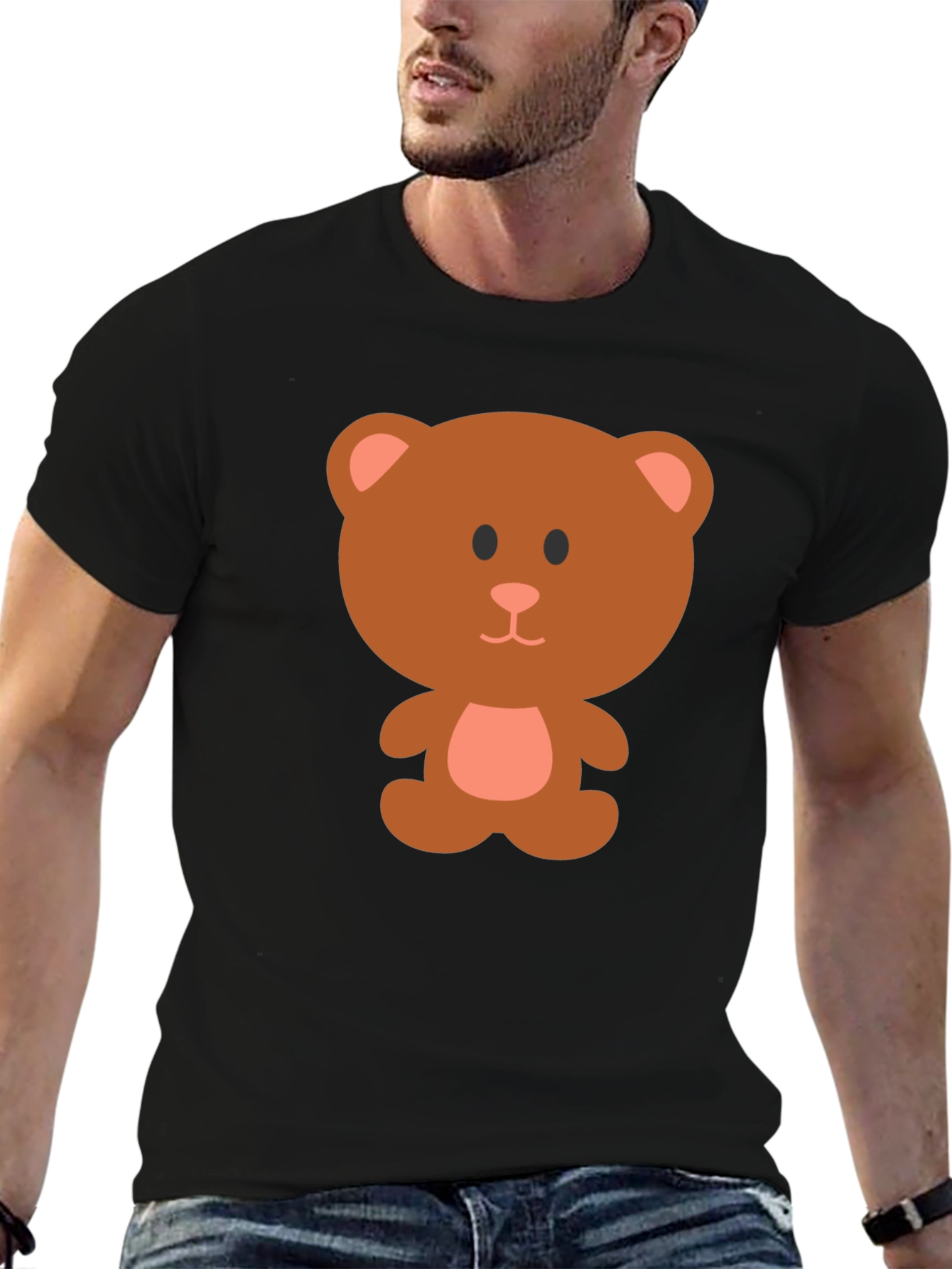 Cute Cartoon Bear Graphic T-Shirt - Black