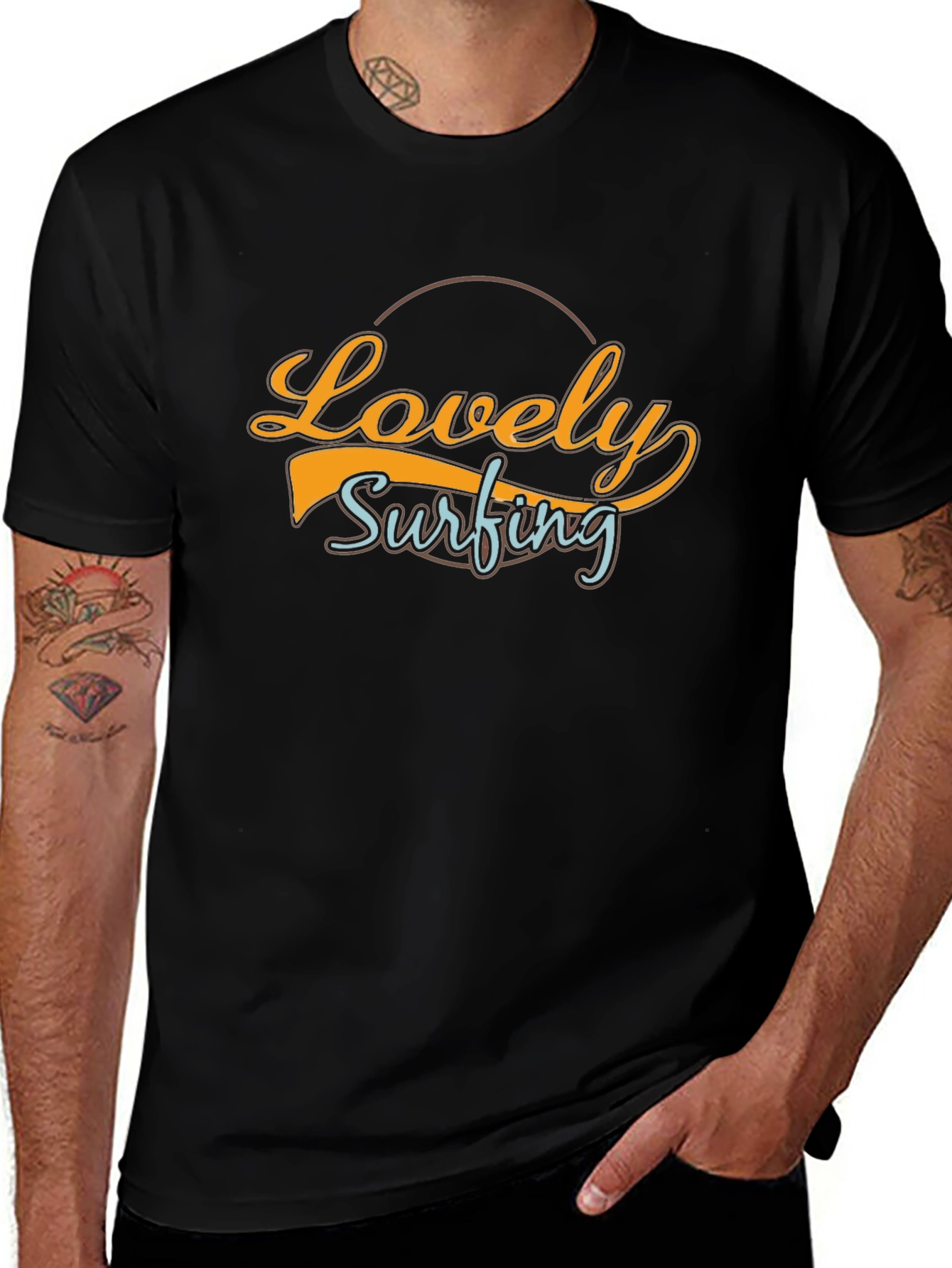 Lovely Surfing Black Graphic Tee - Casual Surf Style