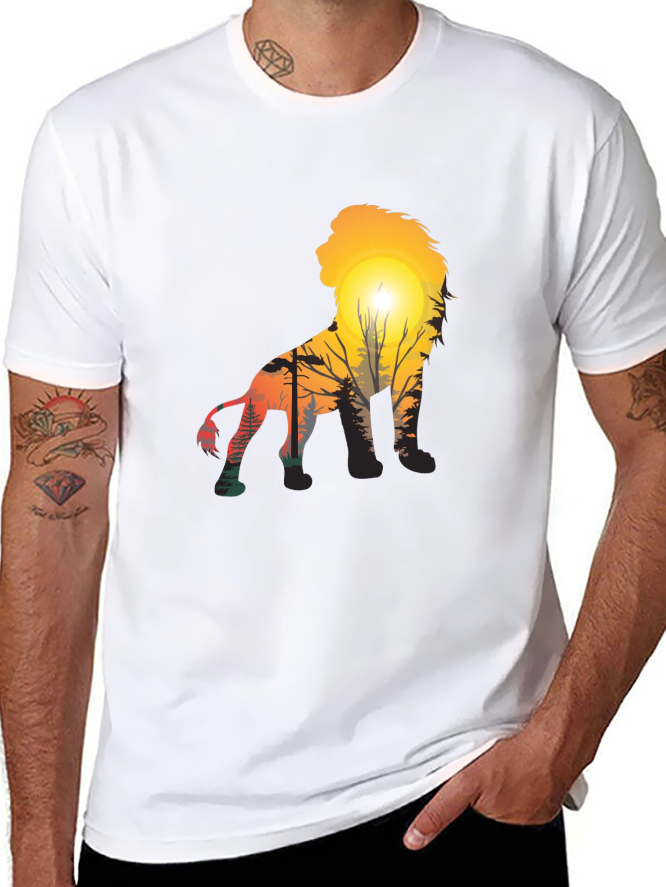 Lion Sunset Graphic Tee - Unique Mens T-Shirt
