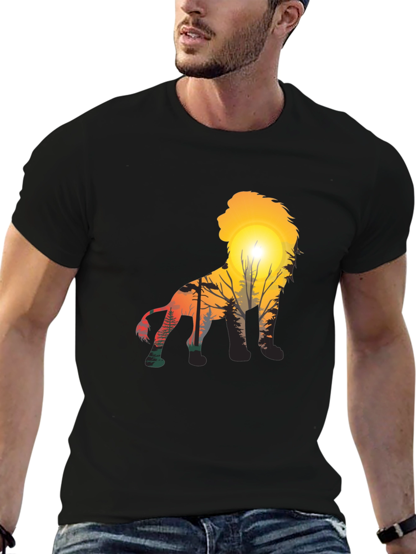 Lion Sunset Graphic Tee - Unique Mens T-Shirt