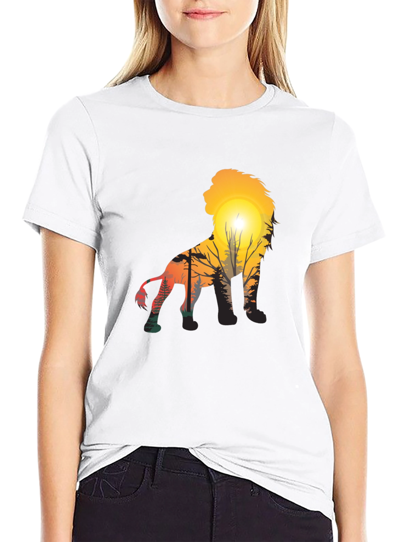 Lion Sunset Graphic Tee - Unique Mens T-Shirt