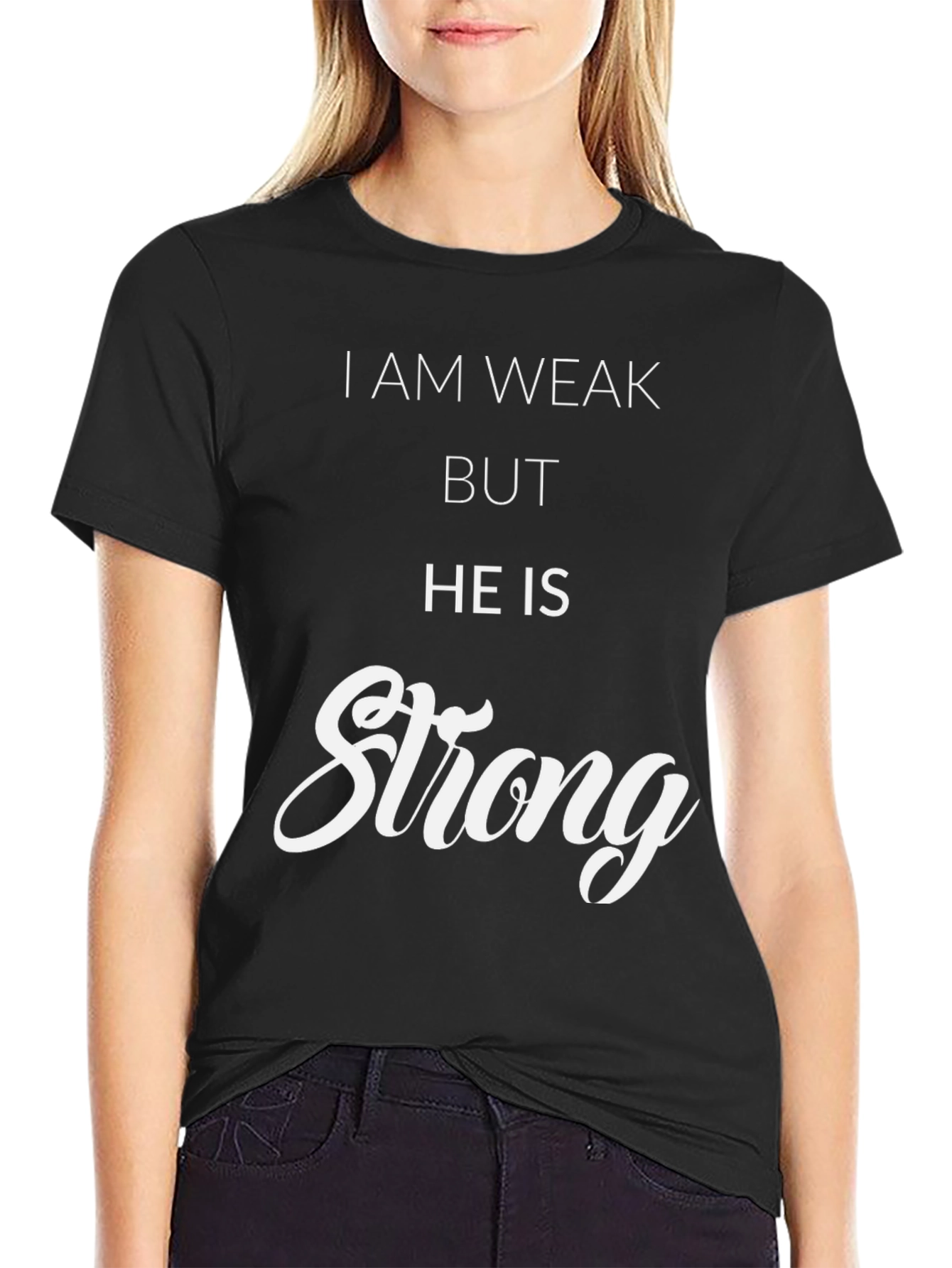 Inspirational He Is Strong Graphic Tee - Black