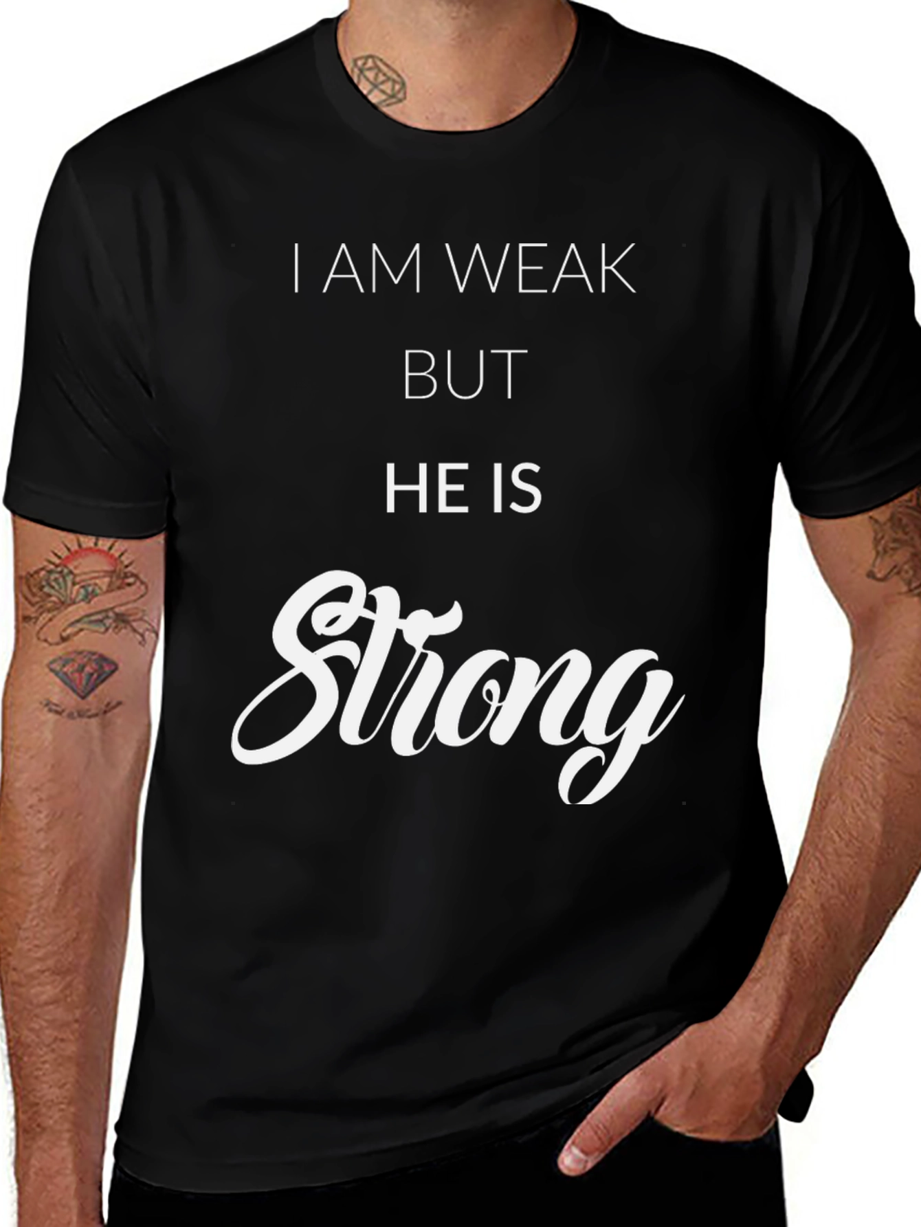 Inspirational He Is Strong Graphic Tee - Black