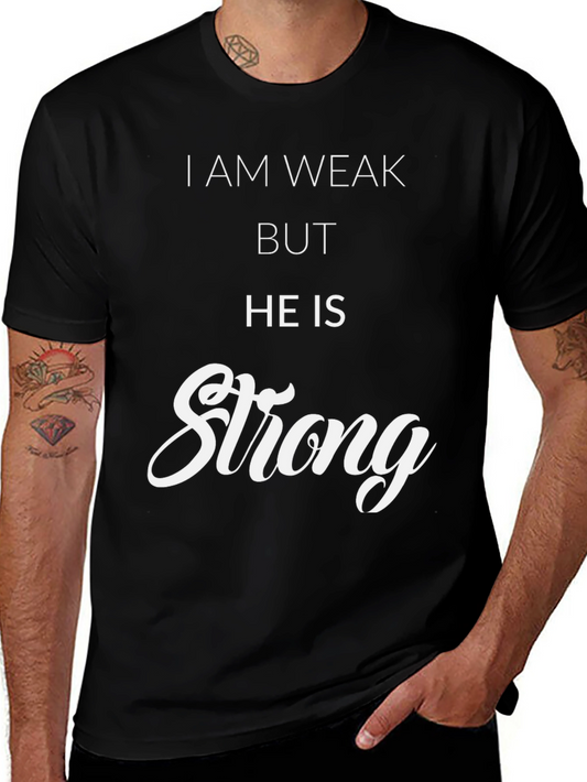 Inspirational He Is Strong Graphic Tee - Black