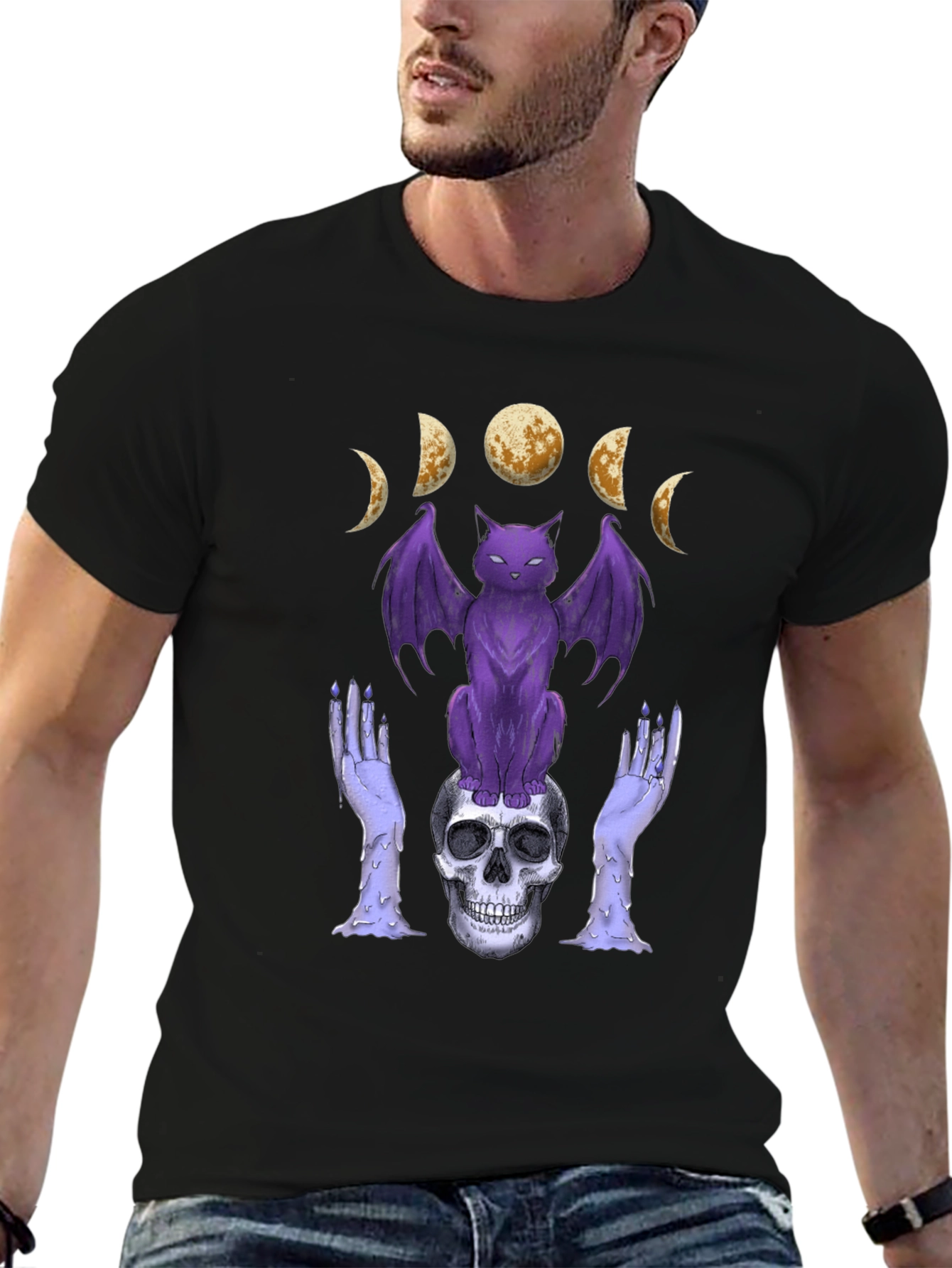 Gothic Cat and Skull T-Shirt