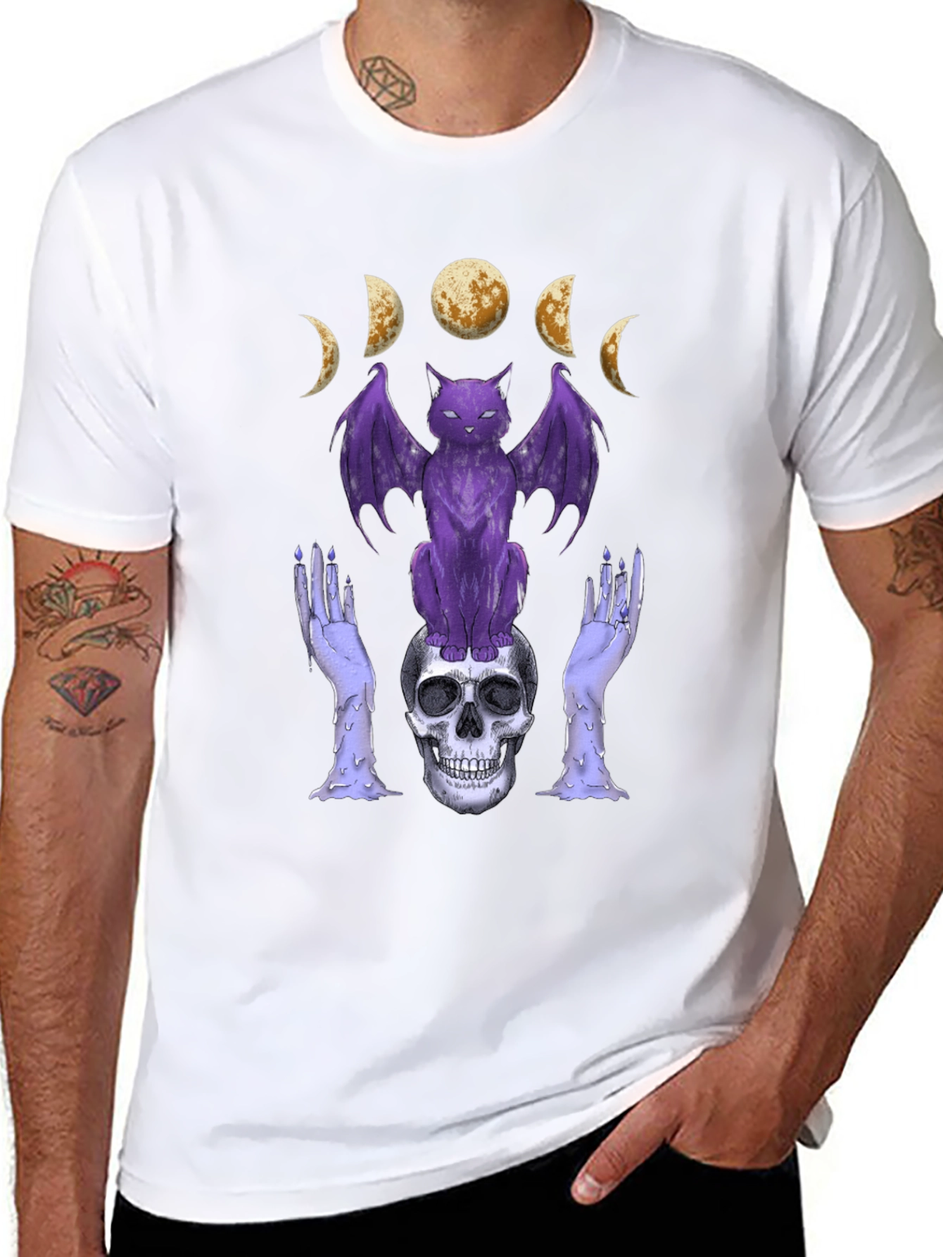 Gothic Cat and Skull T-Shirt