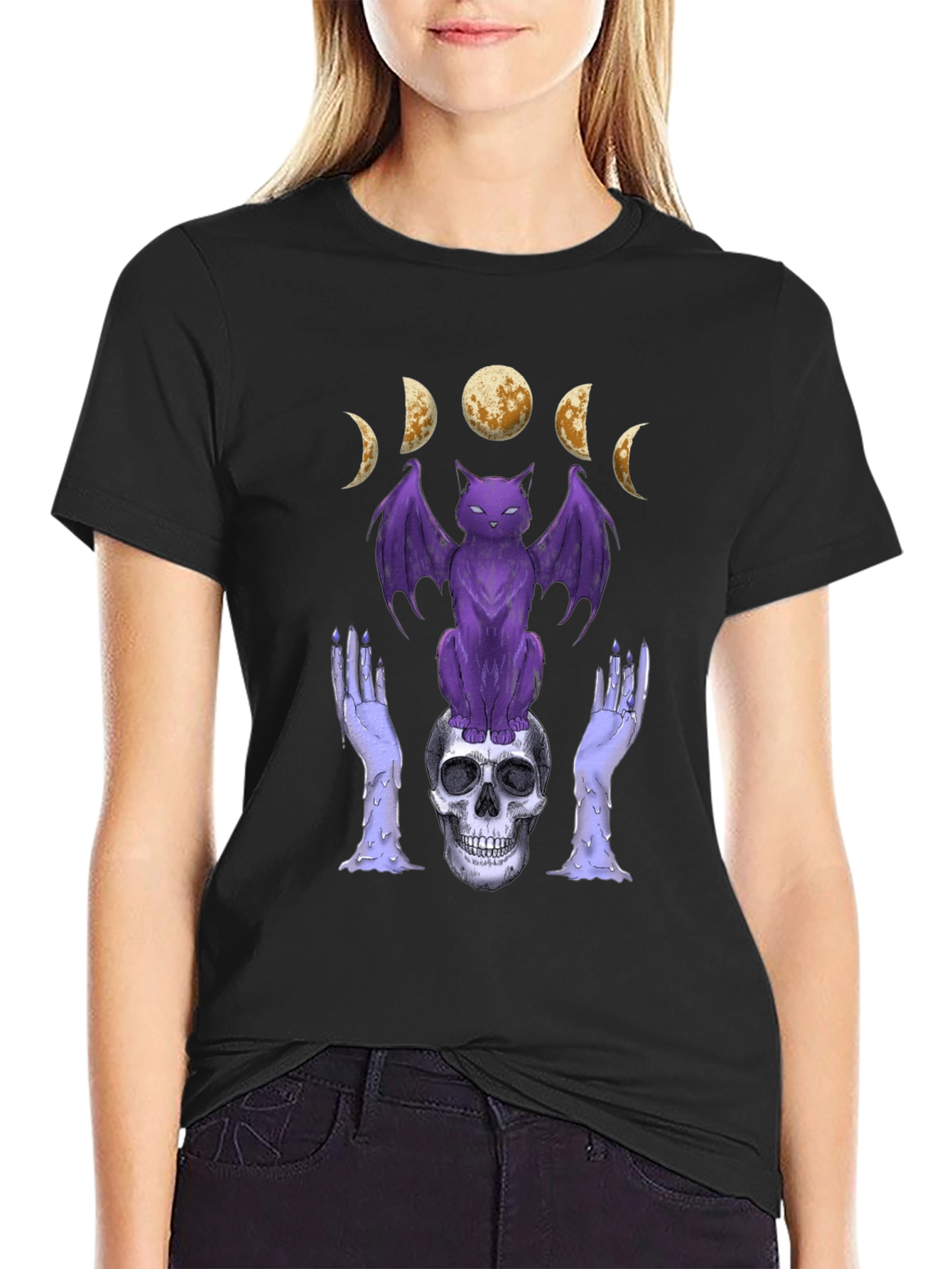 Gothic Cat and Skull T-Shirt