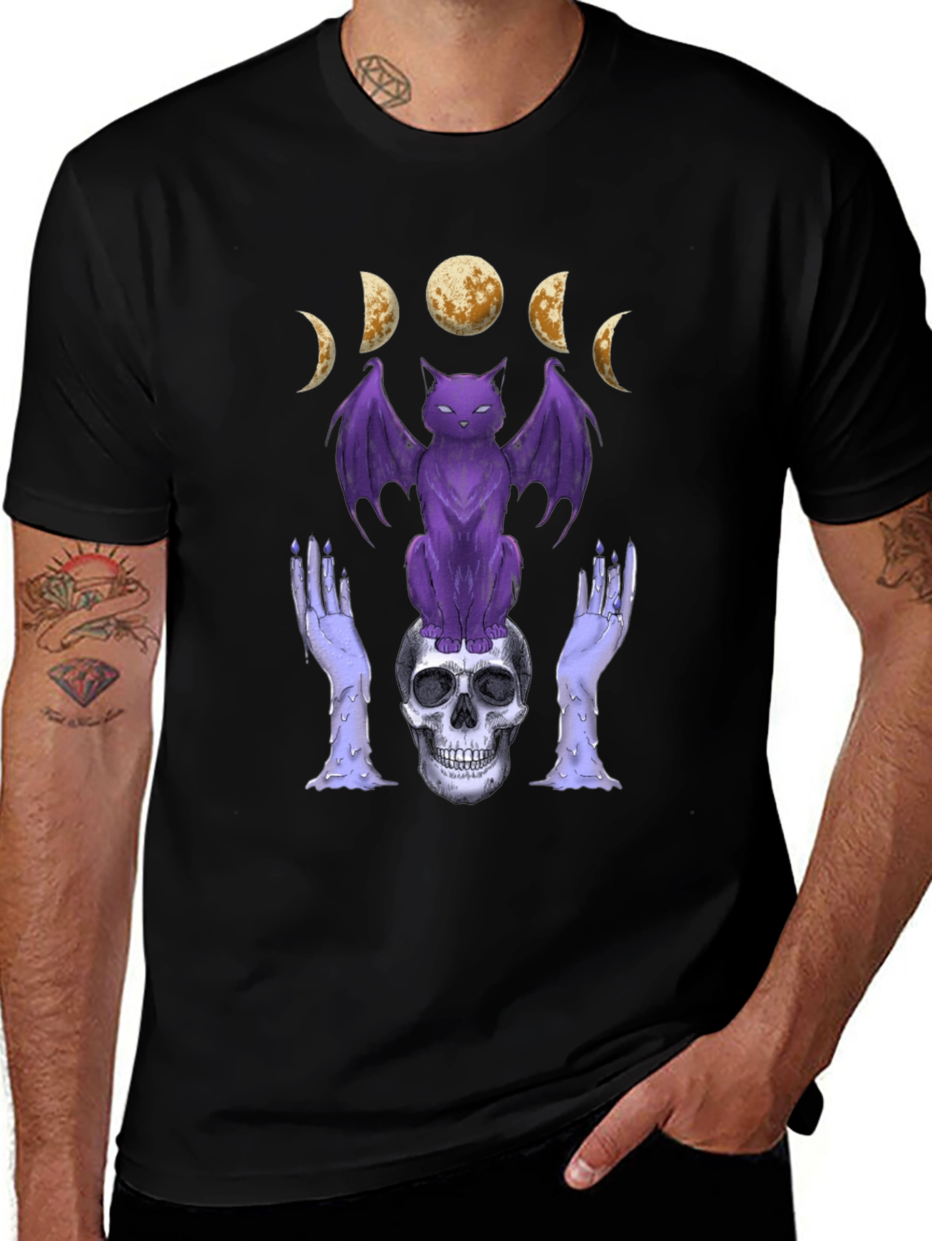 Gothic Cat and Skull T-Shirt