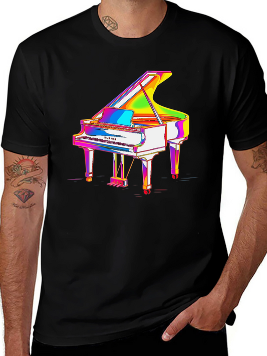 Colorful Grand Piano Graphic T-Shirt - Music Lover Tee