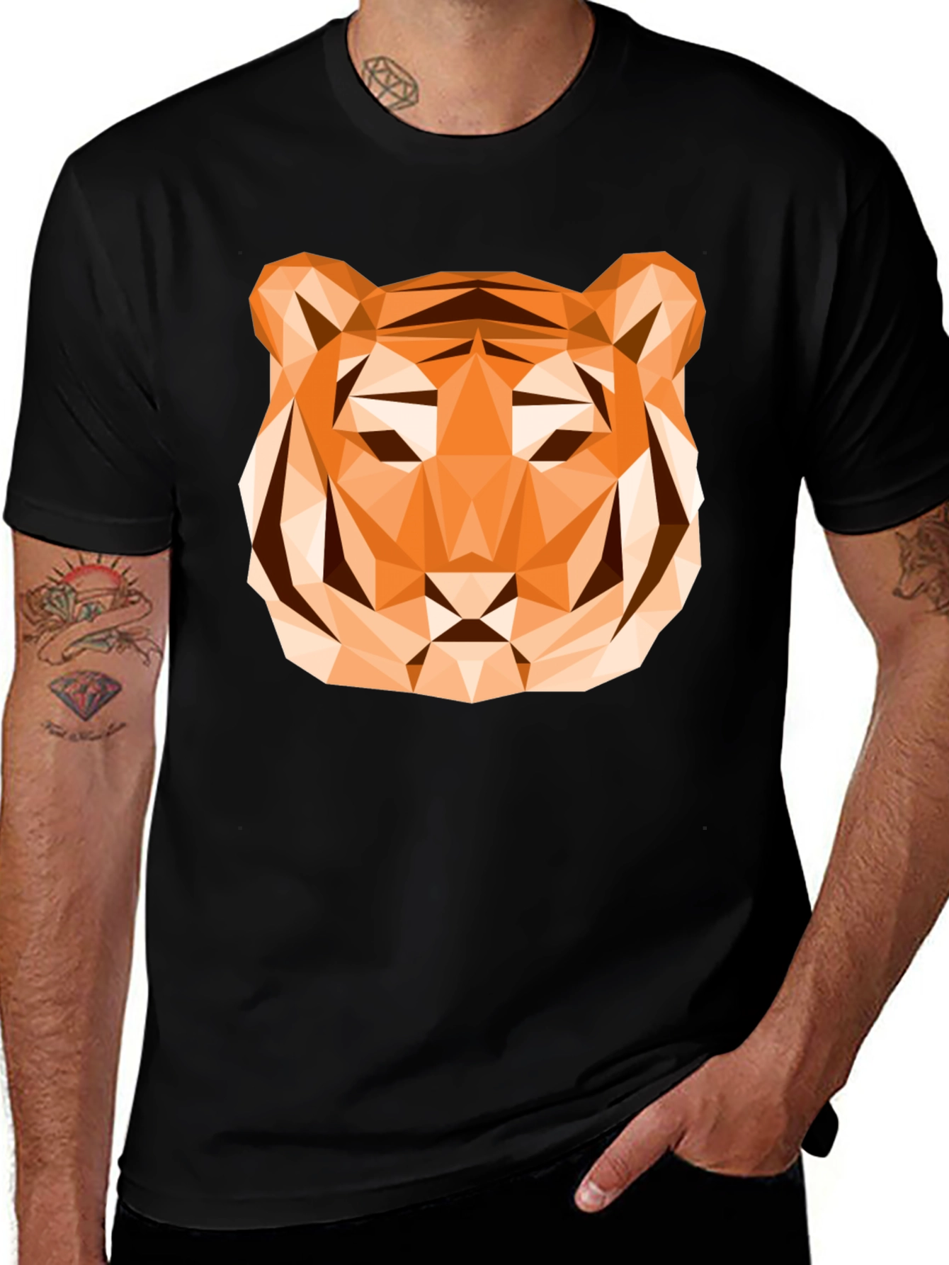 Geometric Tiger Graphic T-Shirt - Stylish Mens Tee