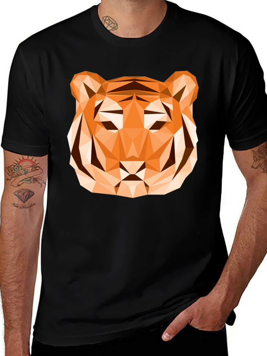 Geometric Tiger Graphic T-Shirt - Stylish Mens Tee