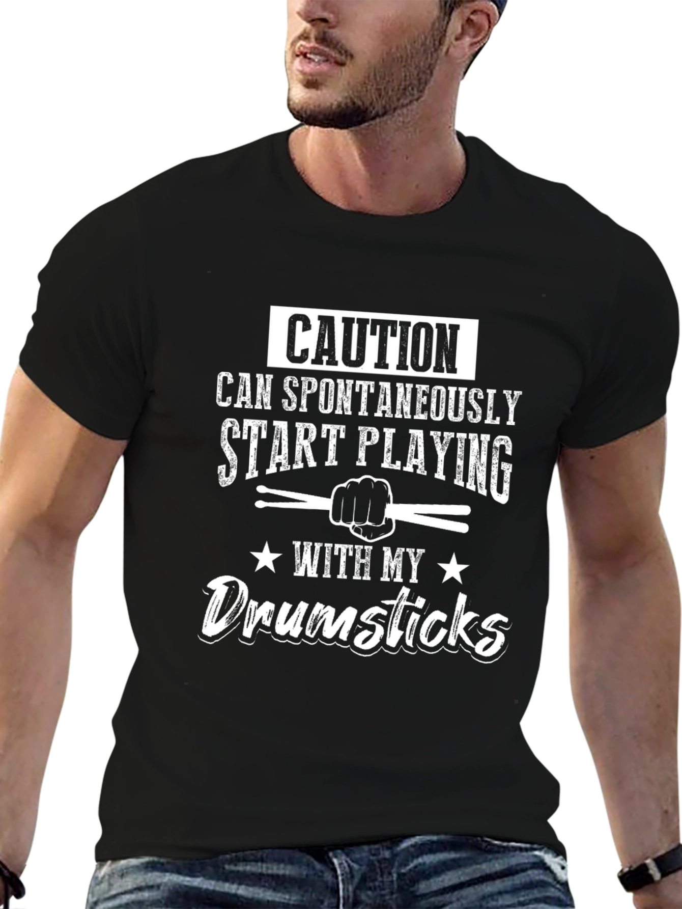 Caution Drumsticks Graphic Tee - Black Cotton