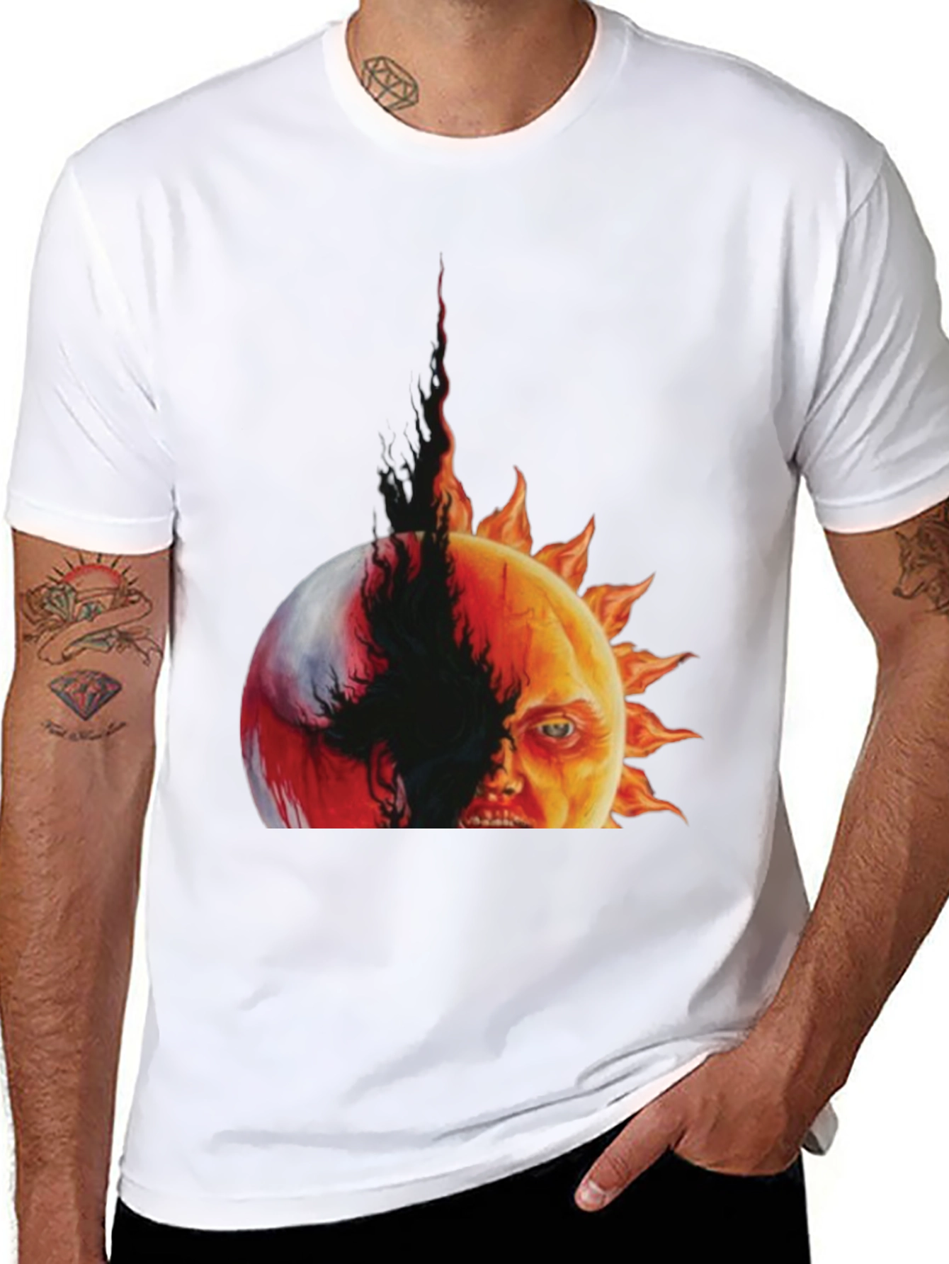 Fiery Sun Face Graphic Tee - Menswear