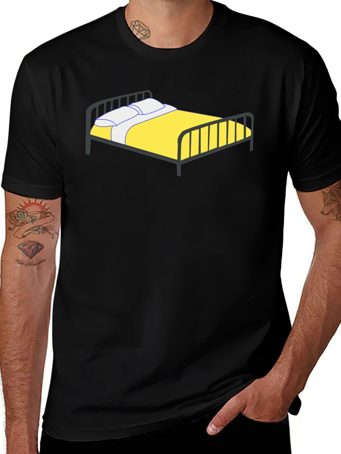 Novelty Bed Graphic Tee - Black Cotton T-Shirt
