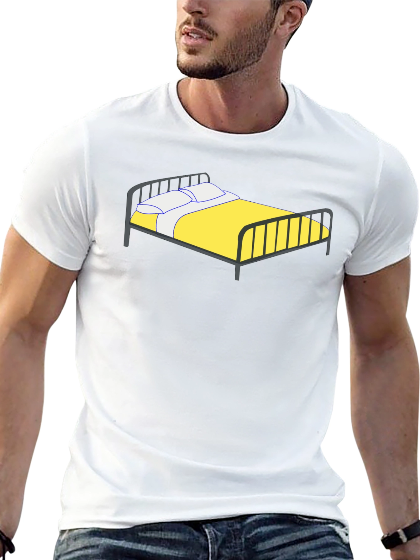 Novelty Bed Graphic Tee - Black Cotton T-Shirt