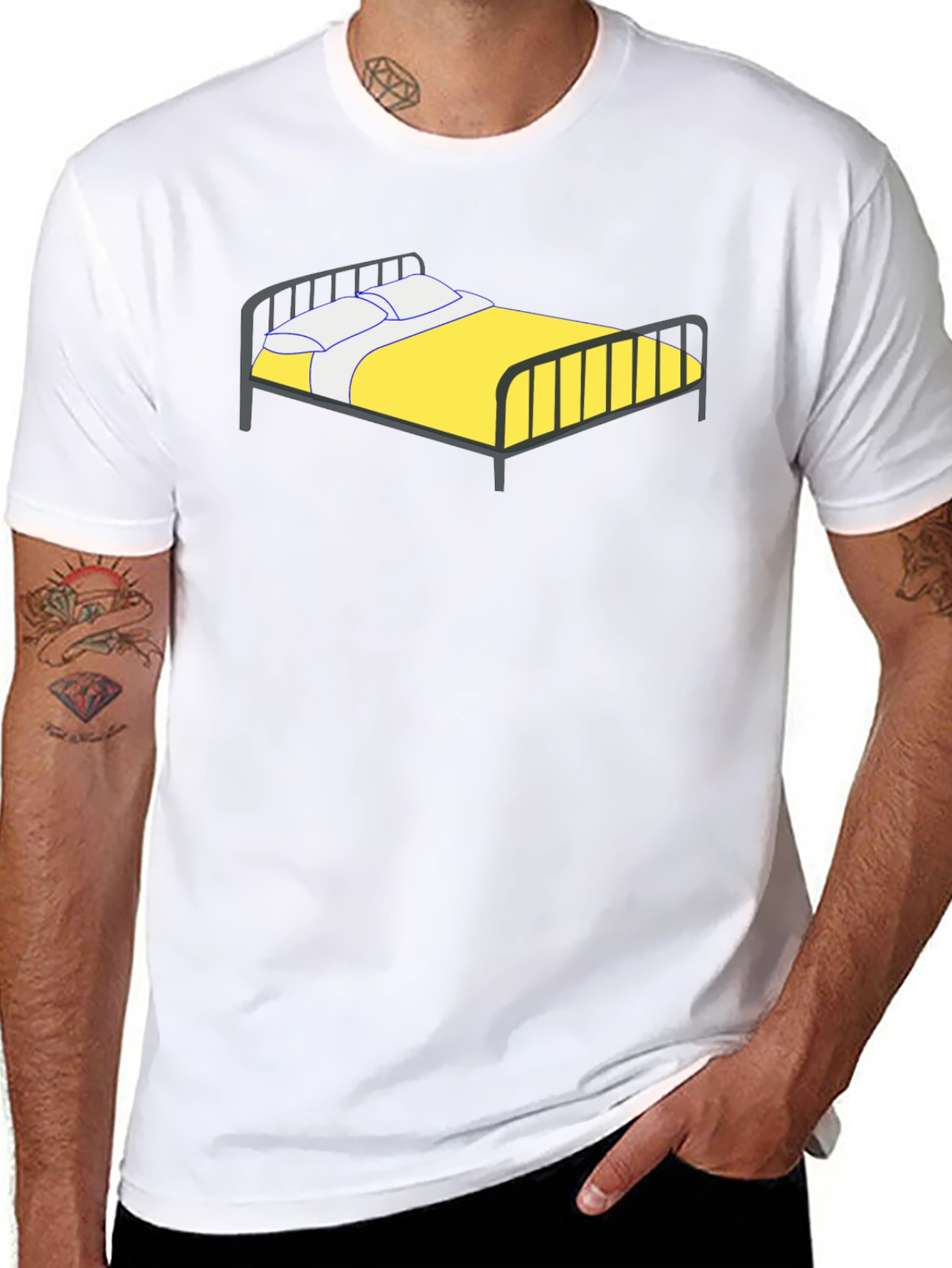 Novelty Bed Graphic Tee - Black Cotton T-Shirt